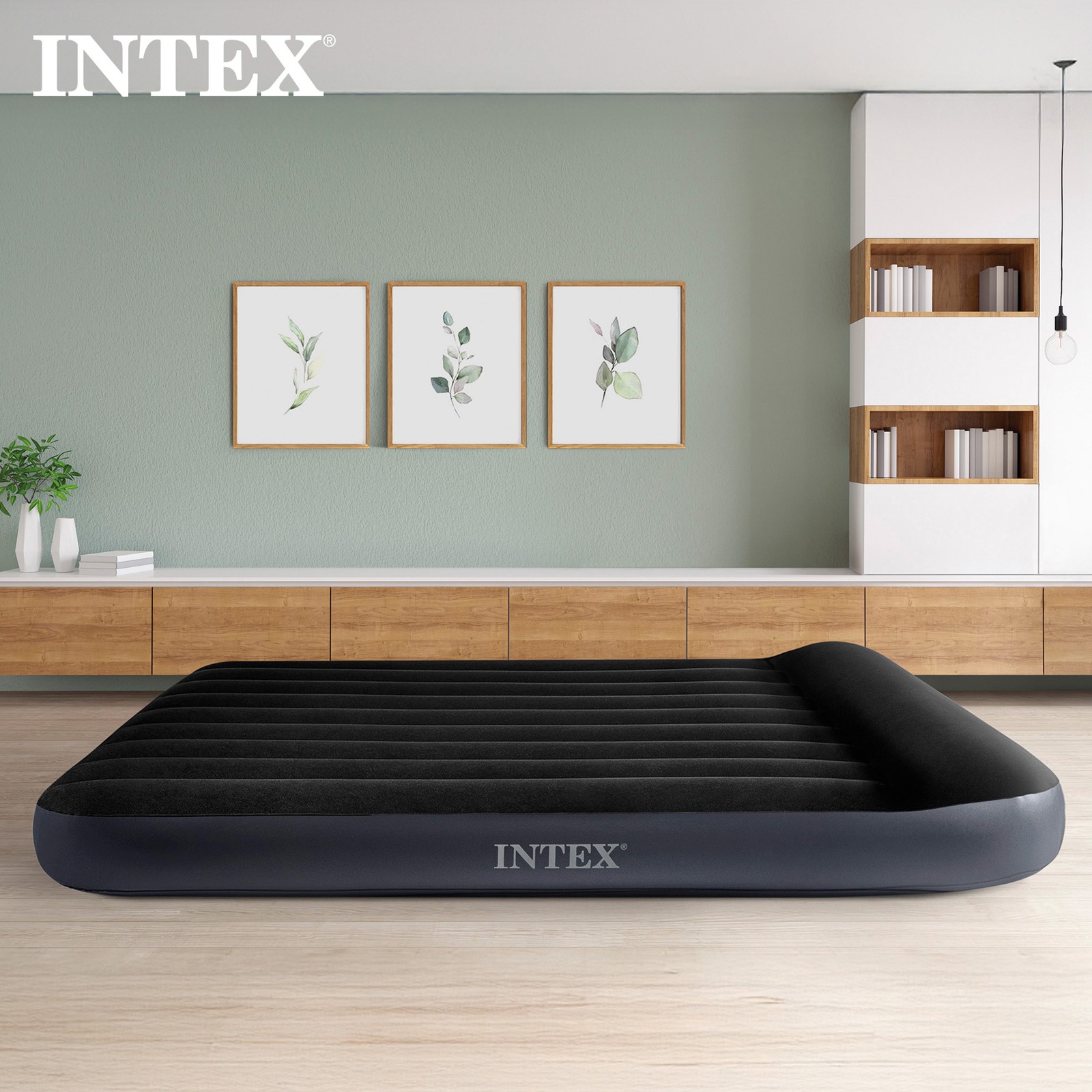 Intex Dura Pillow Rest Classic Blow Up Mattress Air Bed with Built In Pump, Twin