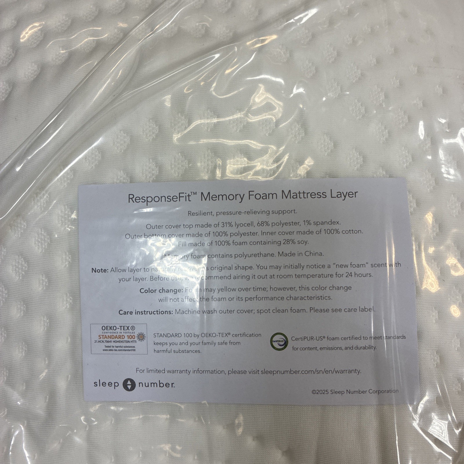 Sleep Number 39”x 80” ResponseFit Memory Foam Mattress Layer