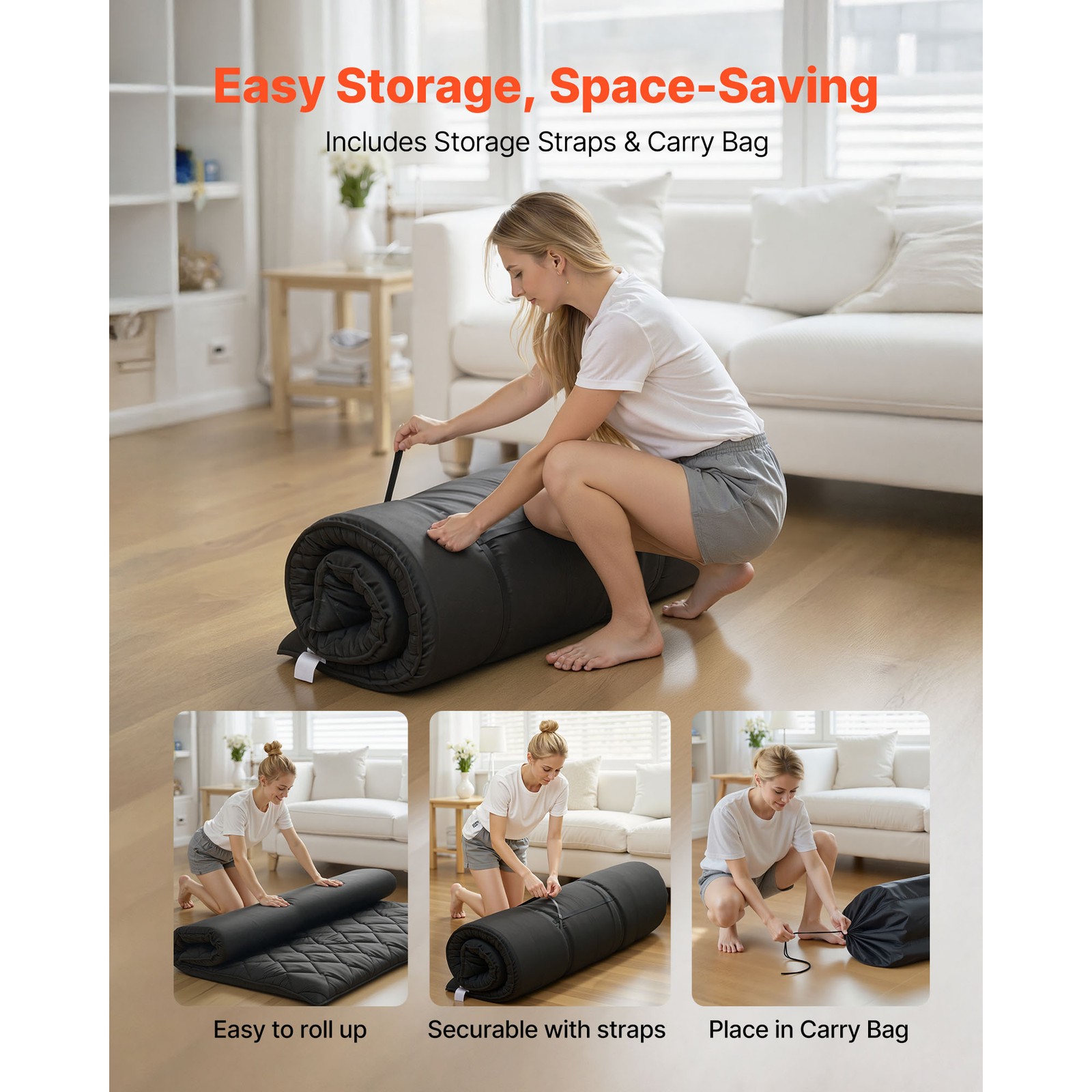 Uimoso Tatami Mattress Full Foldable Futon Mattress with Storage Bag Black