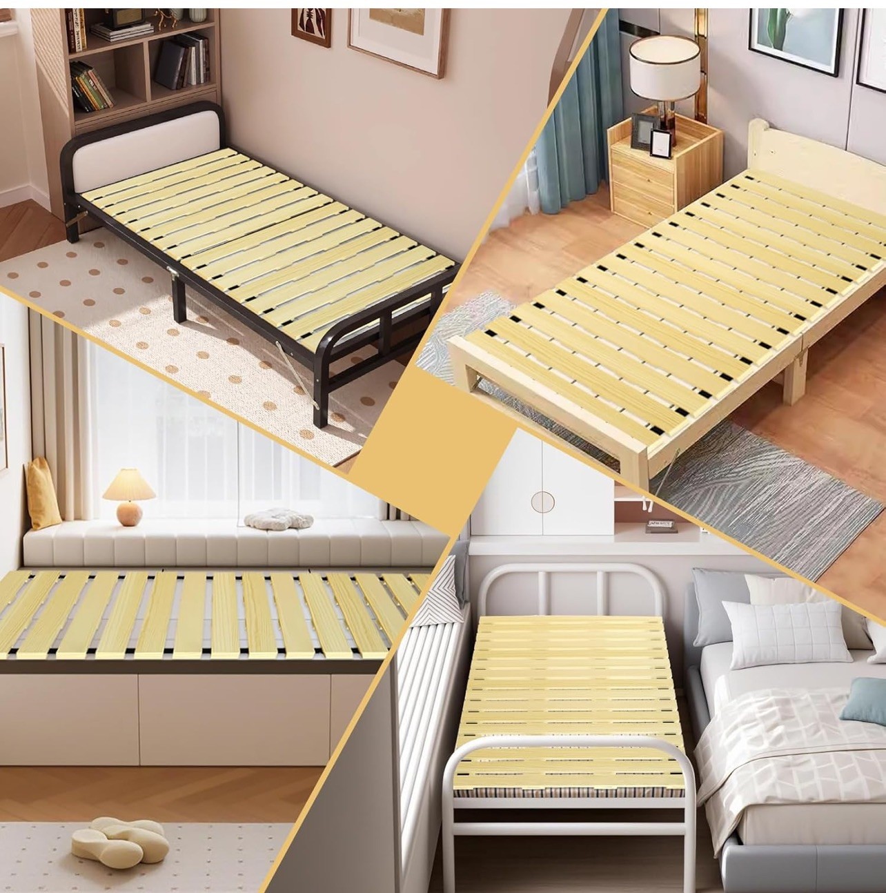 Japanese Tatami Mat Floor Bed, Knotless Solid Wood, Roll-Up Slatted, Bed Twin