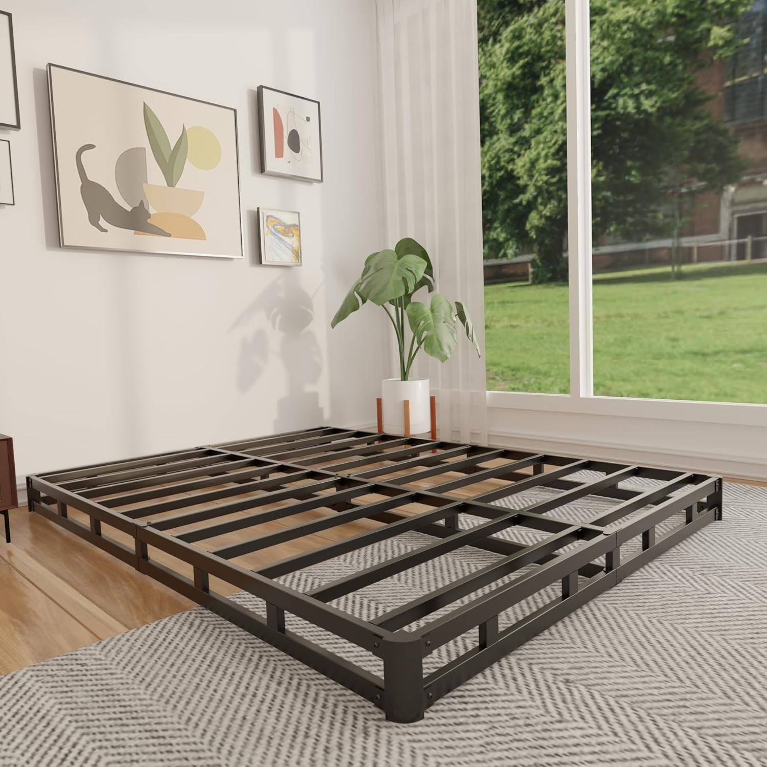 King Box Spring 4 Inch Low Profile Mattress Foundation Metal Bed Base