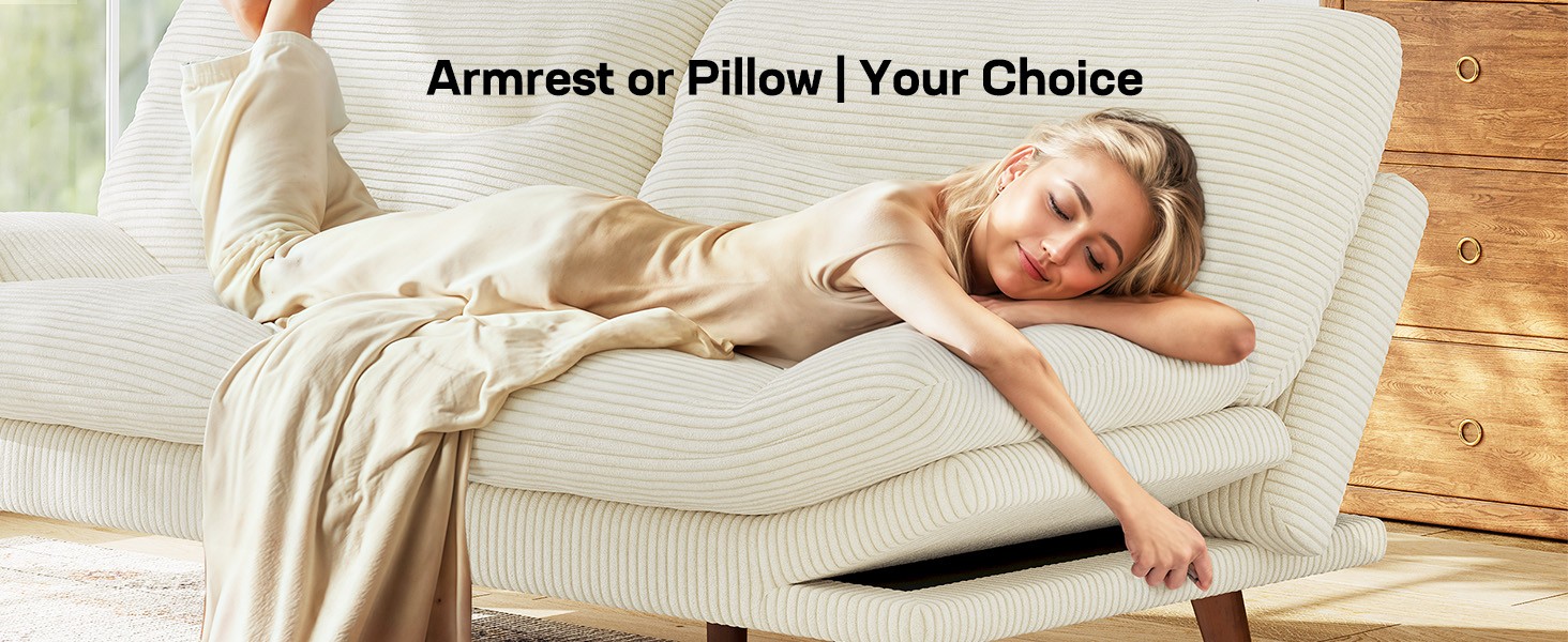 Futon Sofa Bed, Corduroy Futon Couch with Adjustable Barest &