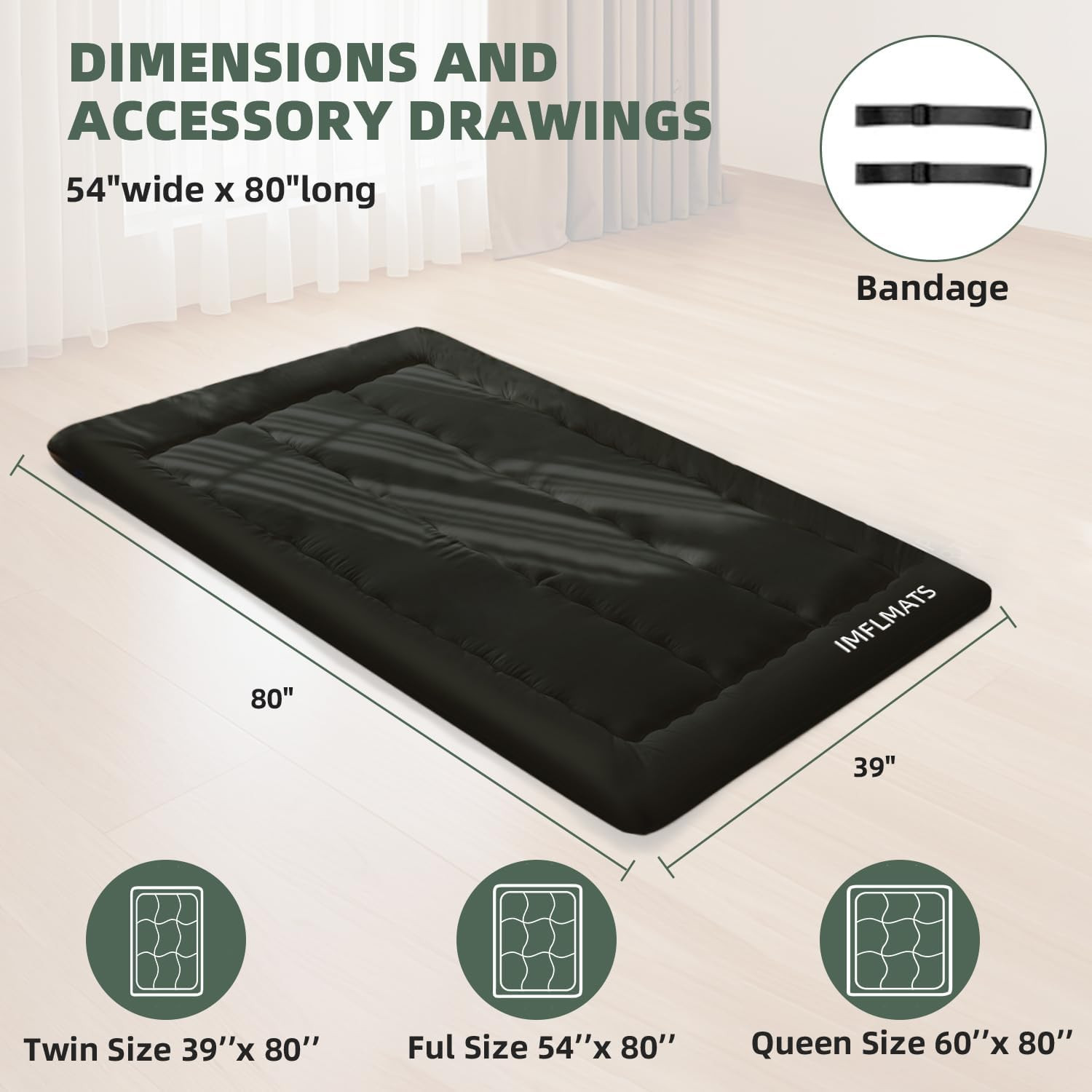 Japanese Floor Mattress Futon Mattress,3″ Foldable Tatami Sleeping Pad for Adult