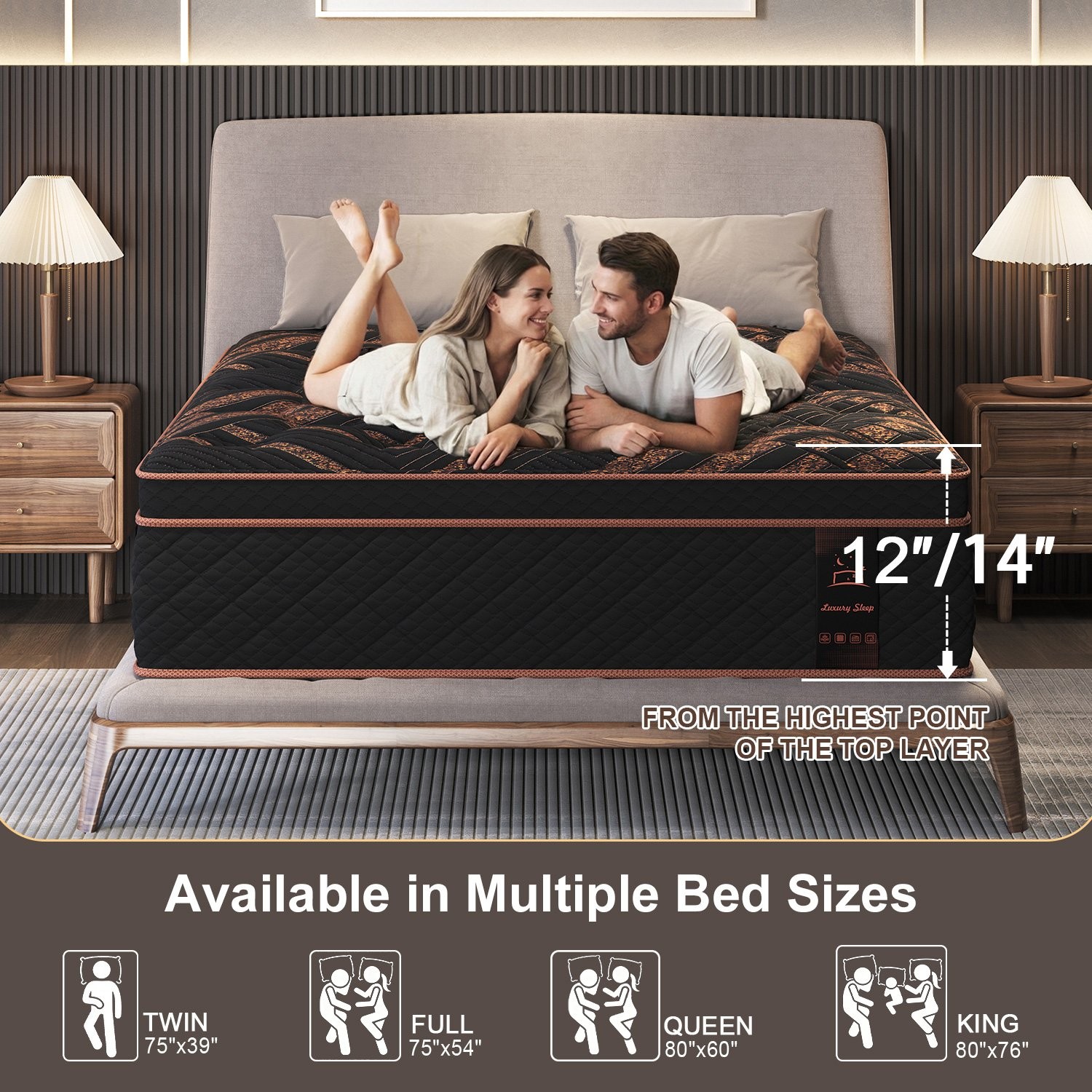 12/14 Inch Hybrid Gel Memory Foam Mattress Twin Full Queen King Size In a Box