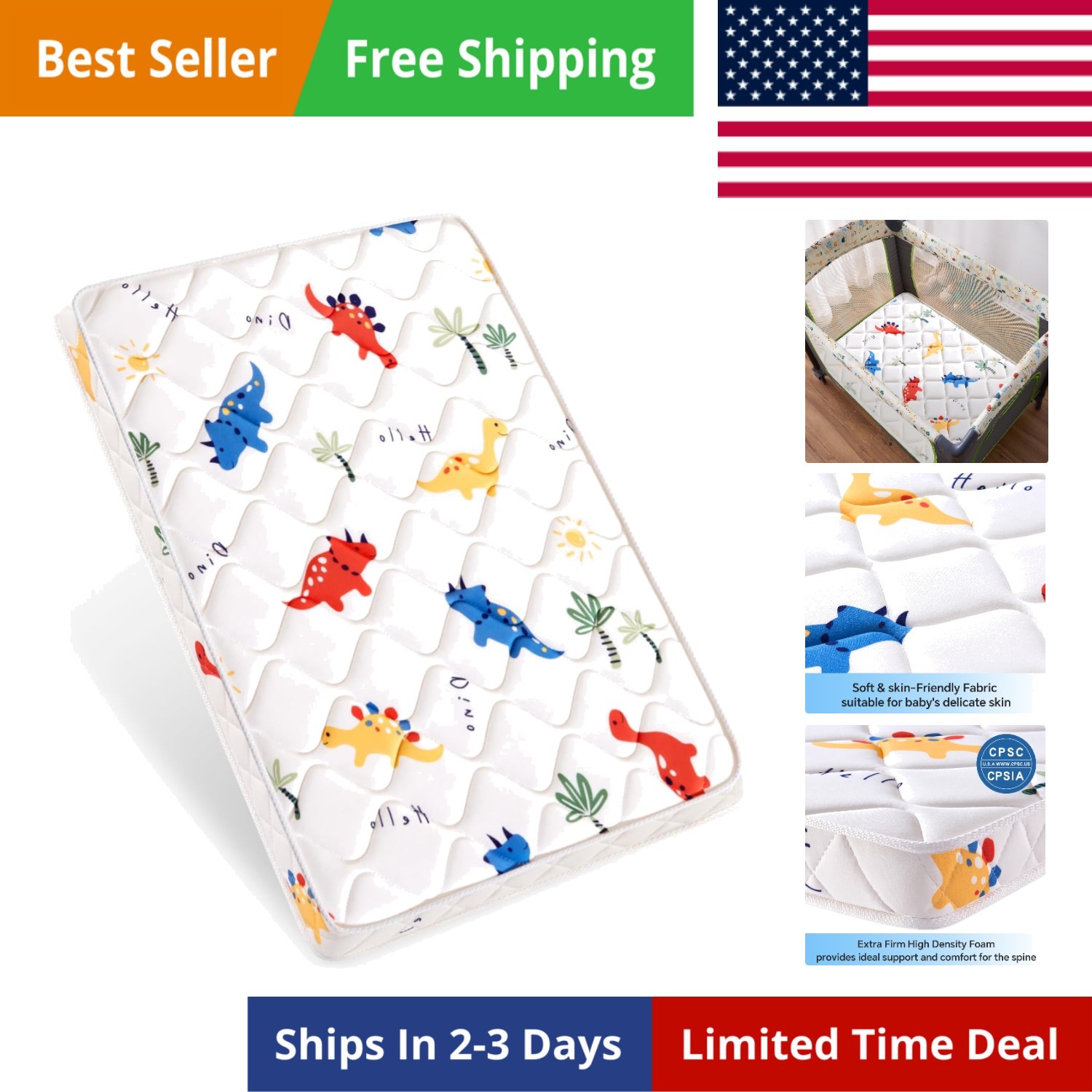 Pack and Play Mattress 38″ x 26″ x 1.5″, Firm Support and Comfort Foam, Soft …