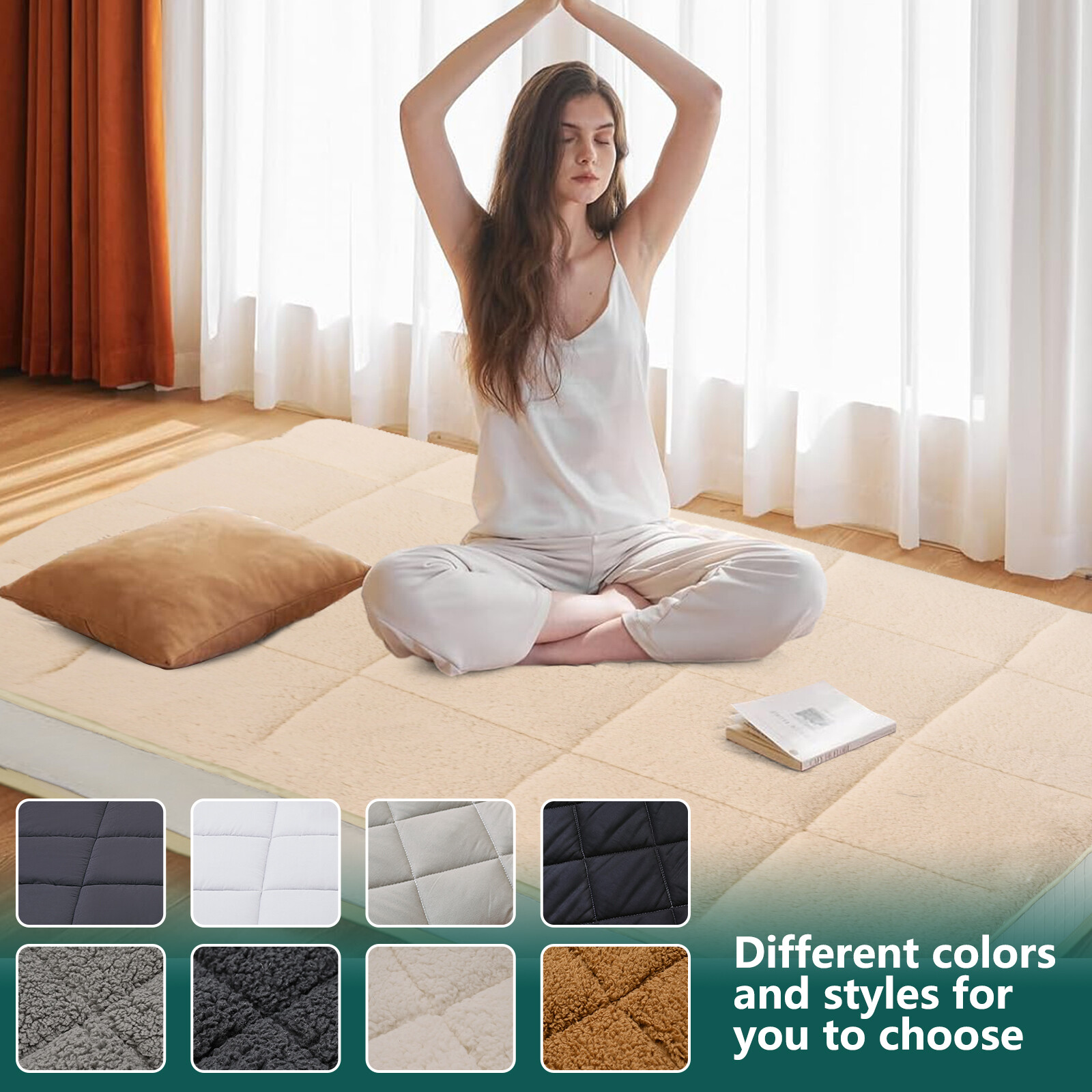 SUNYRISY 4 In Folding Mattress Foldable Sherpa Fleece Mattress 2-Use Tatami Mat
