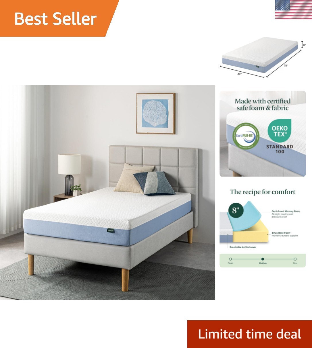 8 Inch Fiberglass-Free Twin Memory Foam Mattress – Ultra-Cooling & Eco-Friendly