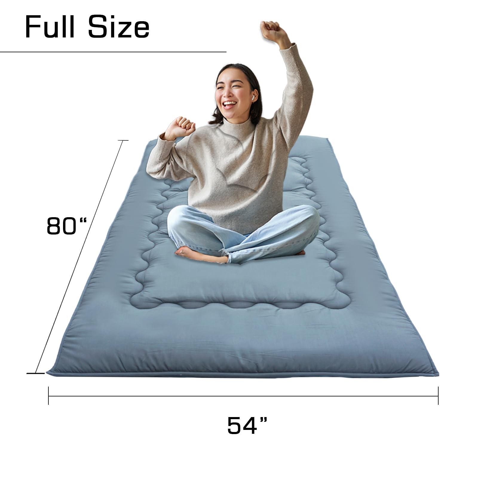 Japanese Floor Mattress Futon Mattress with Cover (Grey, Full 80″ L x 54″ W x…
