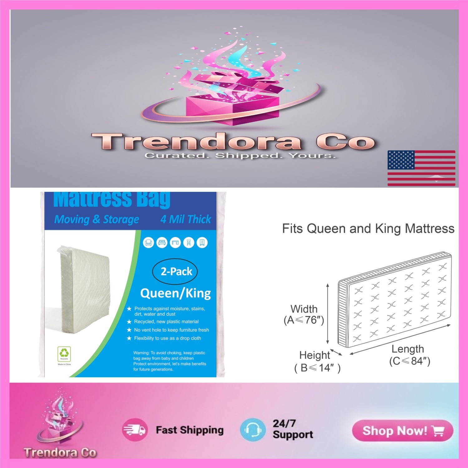 4 Mil Extra Thick Mattress Bag for Moving & Storage – Queen/King Size, 2 Pack