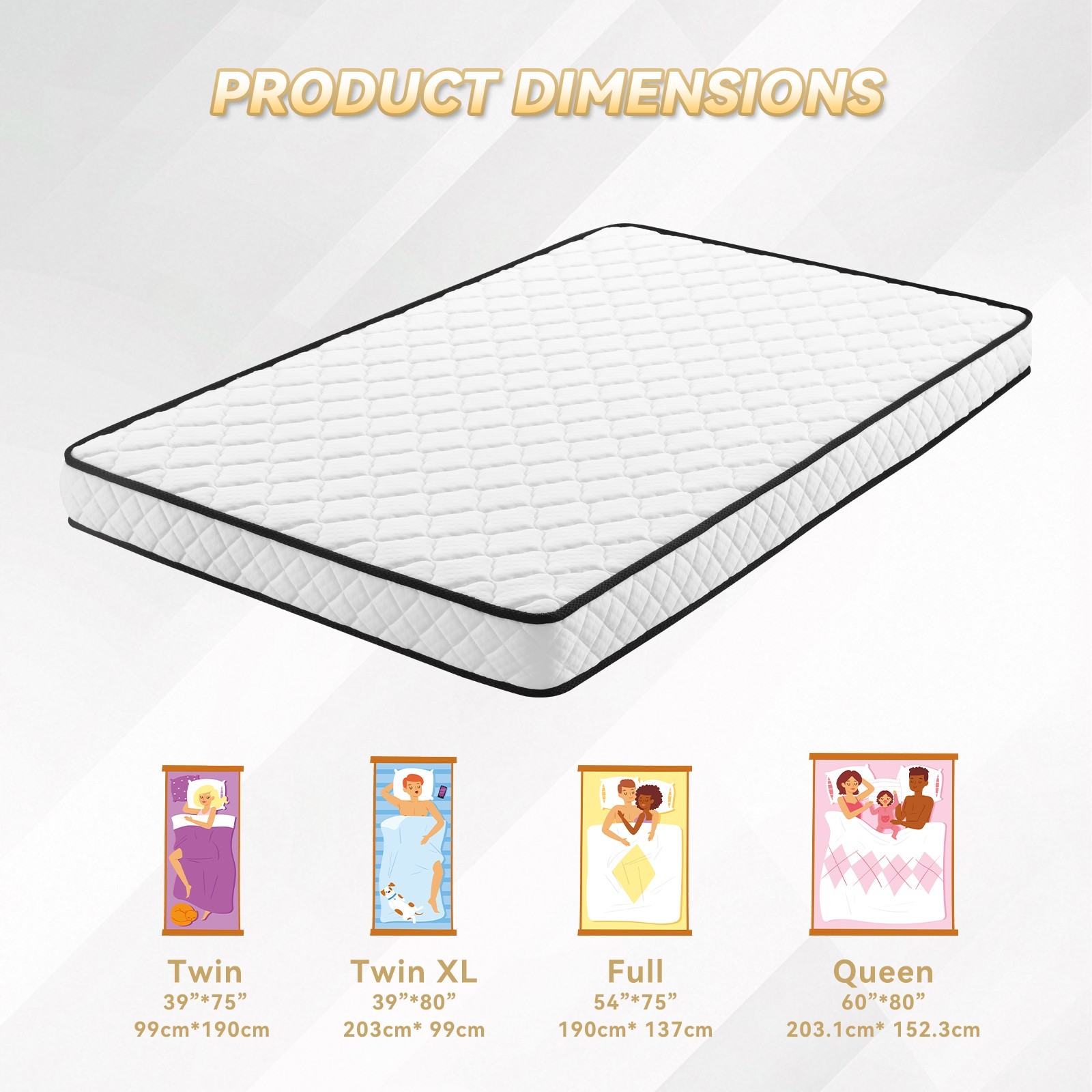 6 Inch Gel Memory Foam Mattresses Medium Firm for Cooling Sleep &Pressure Relief