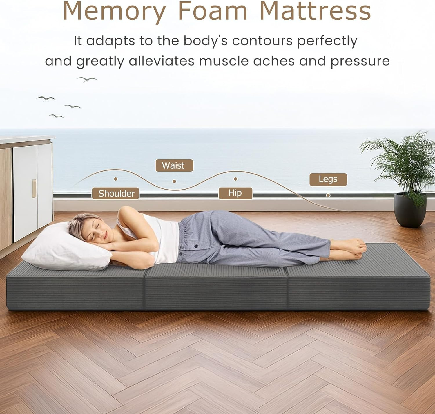 Queen Size Tri-Folding Mattress – Portable Futon Bed with Washable Cover