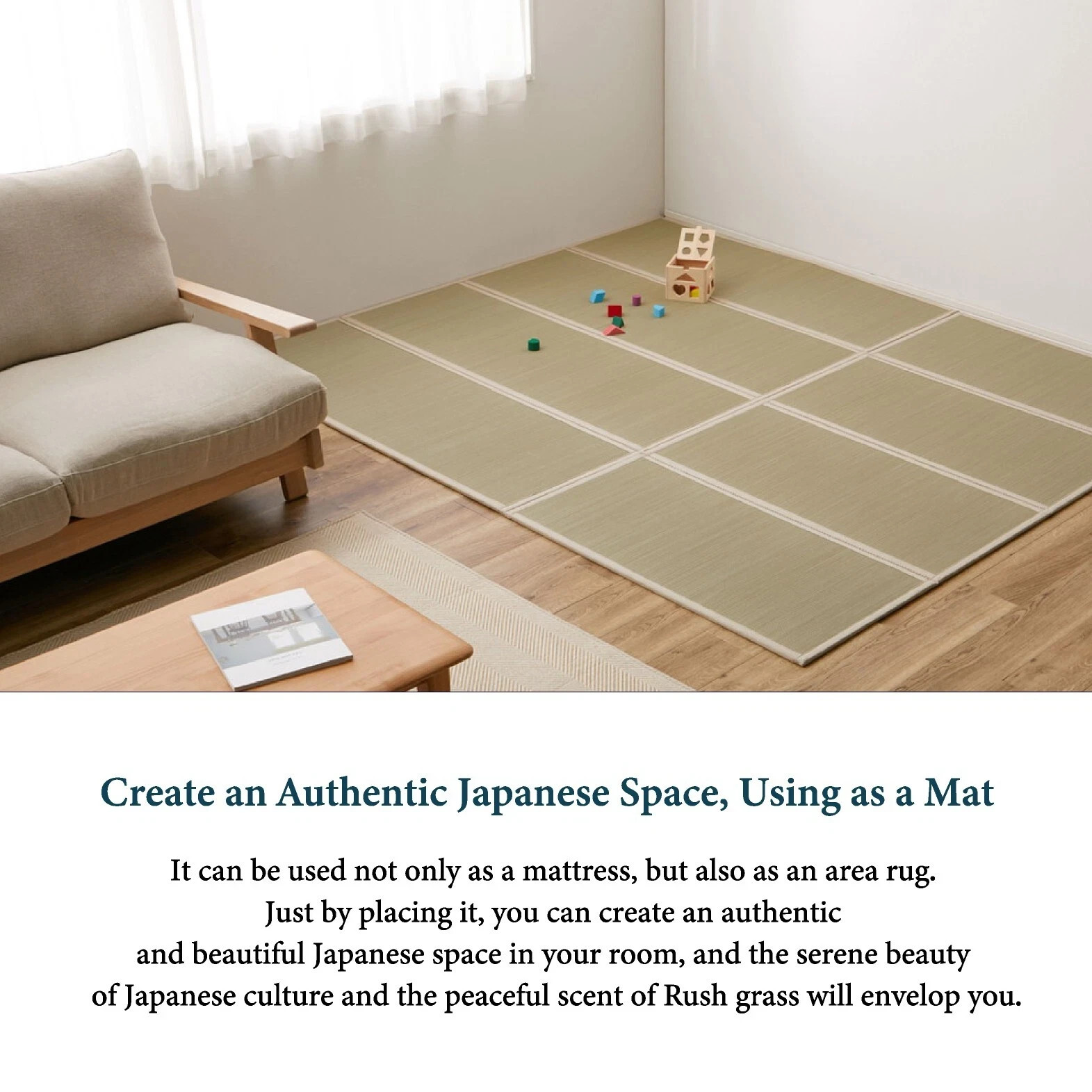 HAGIHARA Tatami Mattress Queen Japanese rush grass Futon mat Foldable Beige 2607