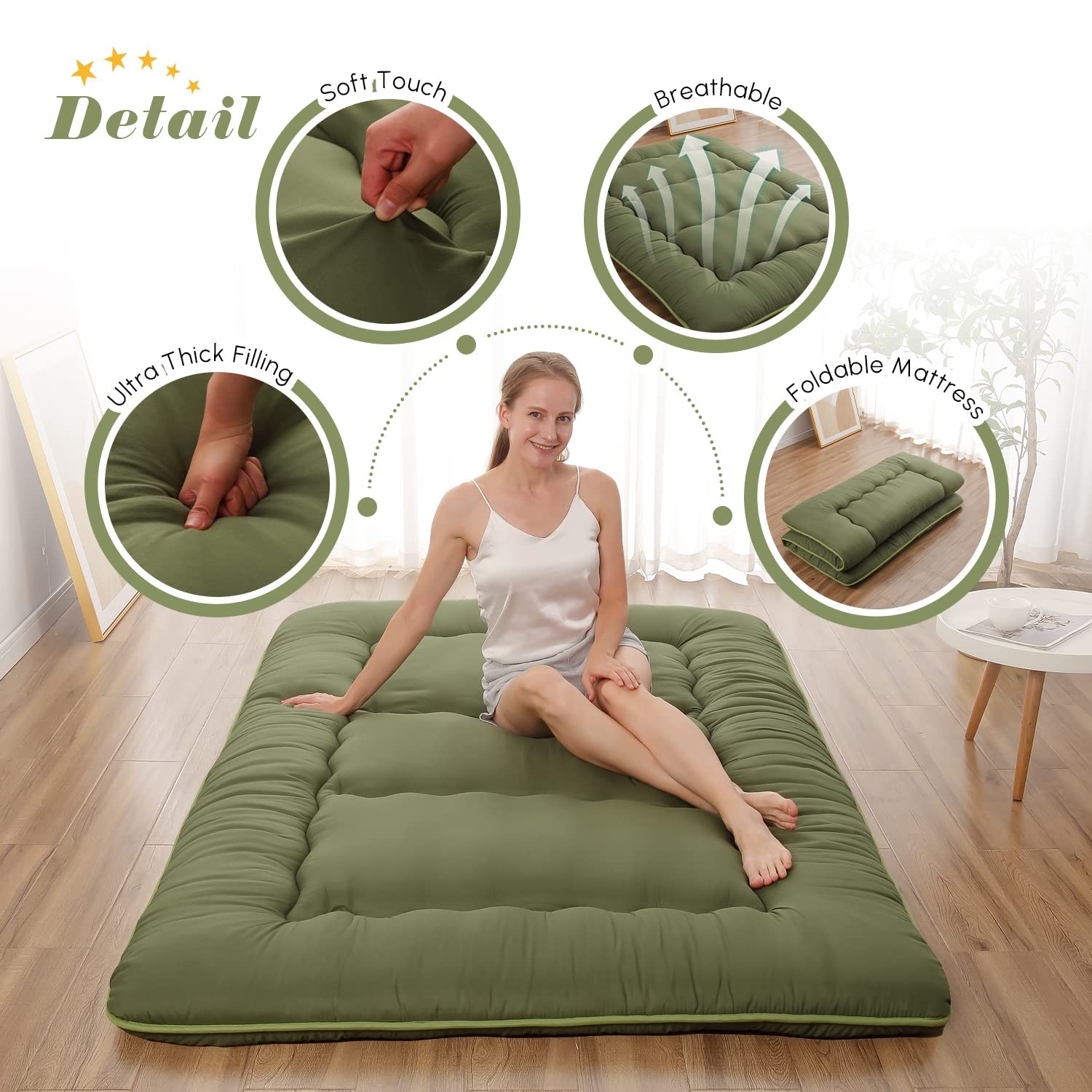 Japanese Floor Mattress, Futon Mattress with Portable Storage Bag and Washabl…