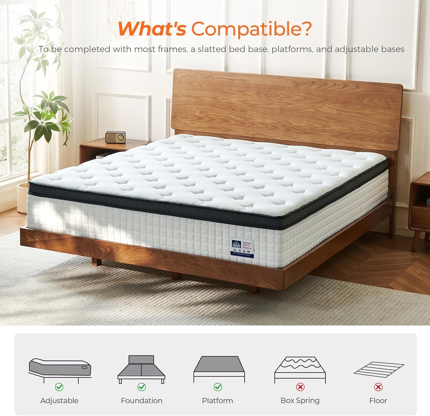 12 Inch Medium Firm Full Hybrid Mattress – Breathable & Motion-Isolating Comfort