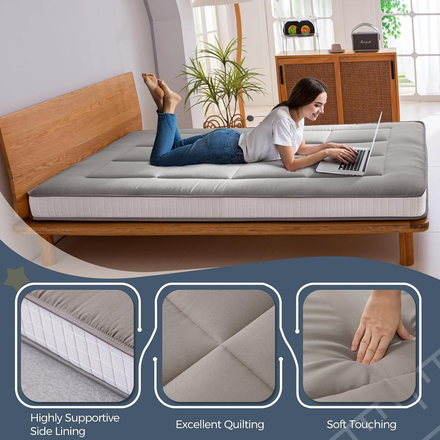 Extra Thick 6″ Foldable Japanese Floor Futon Mattress – Dark Grey, Full Size
