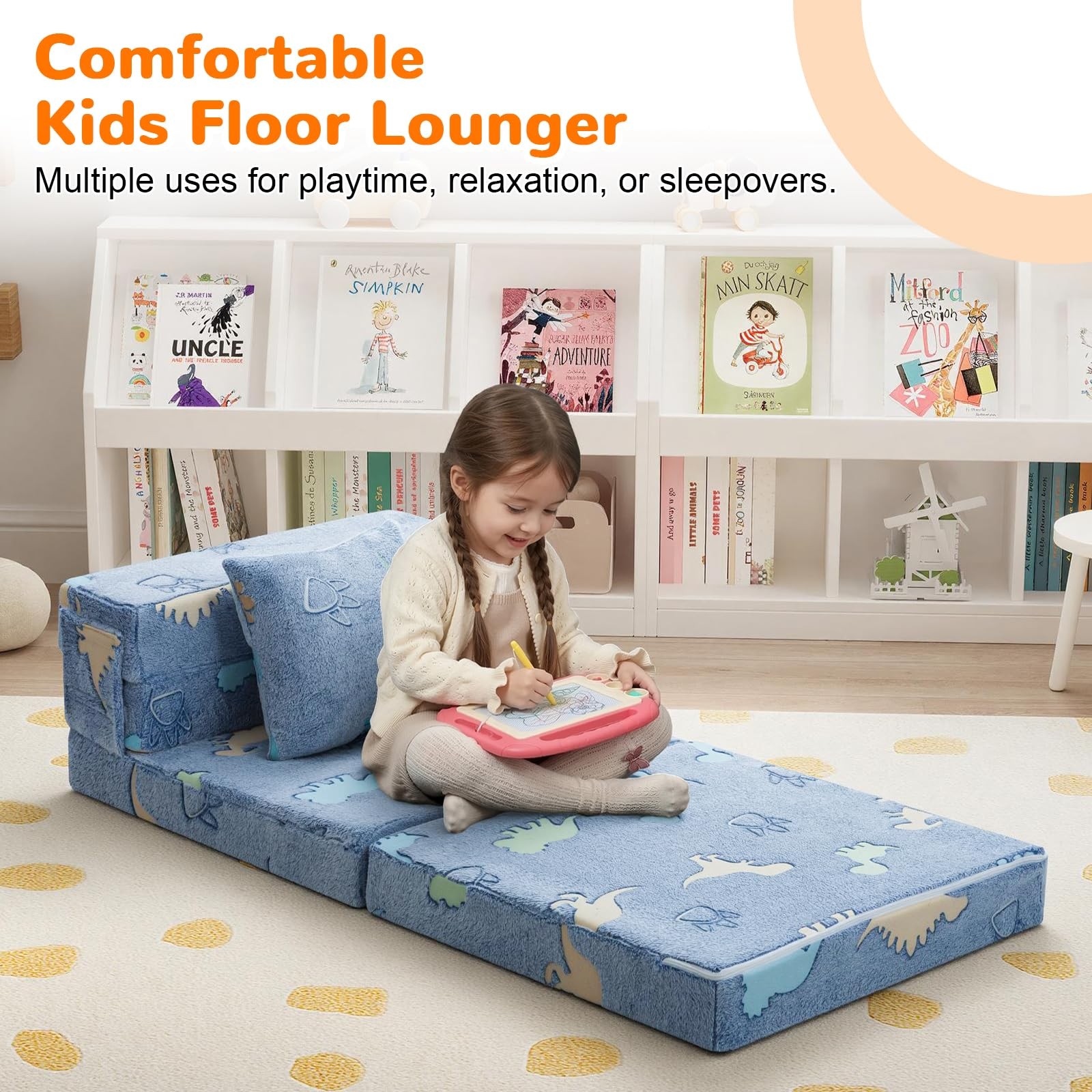 Foldable Futon Chair Bed for Kids, Glow Tri-fold Sofa Bed Convertible Toddler…