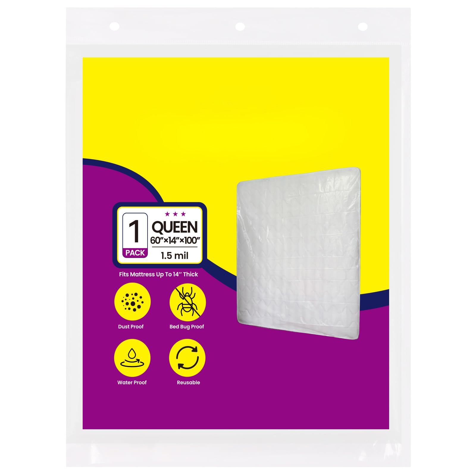 Queen Bed Mattress Bag, Waterproof Storage Moving Protection Cover, White