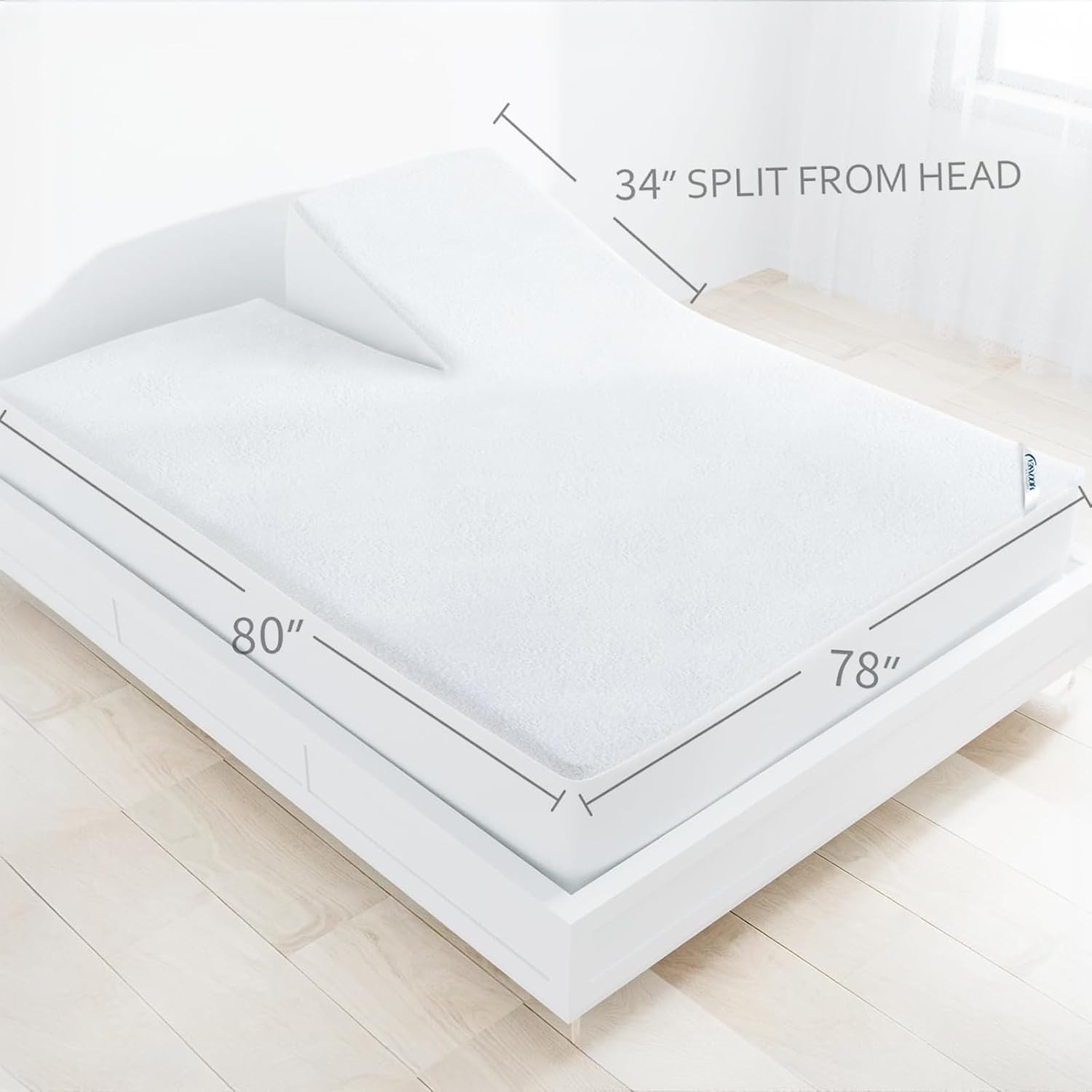 Split Head King Size Mattress Protector Waterproof,for King, White