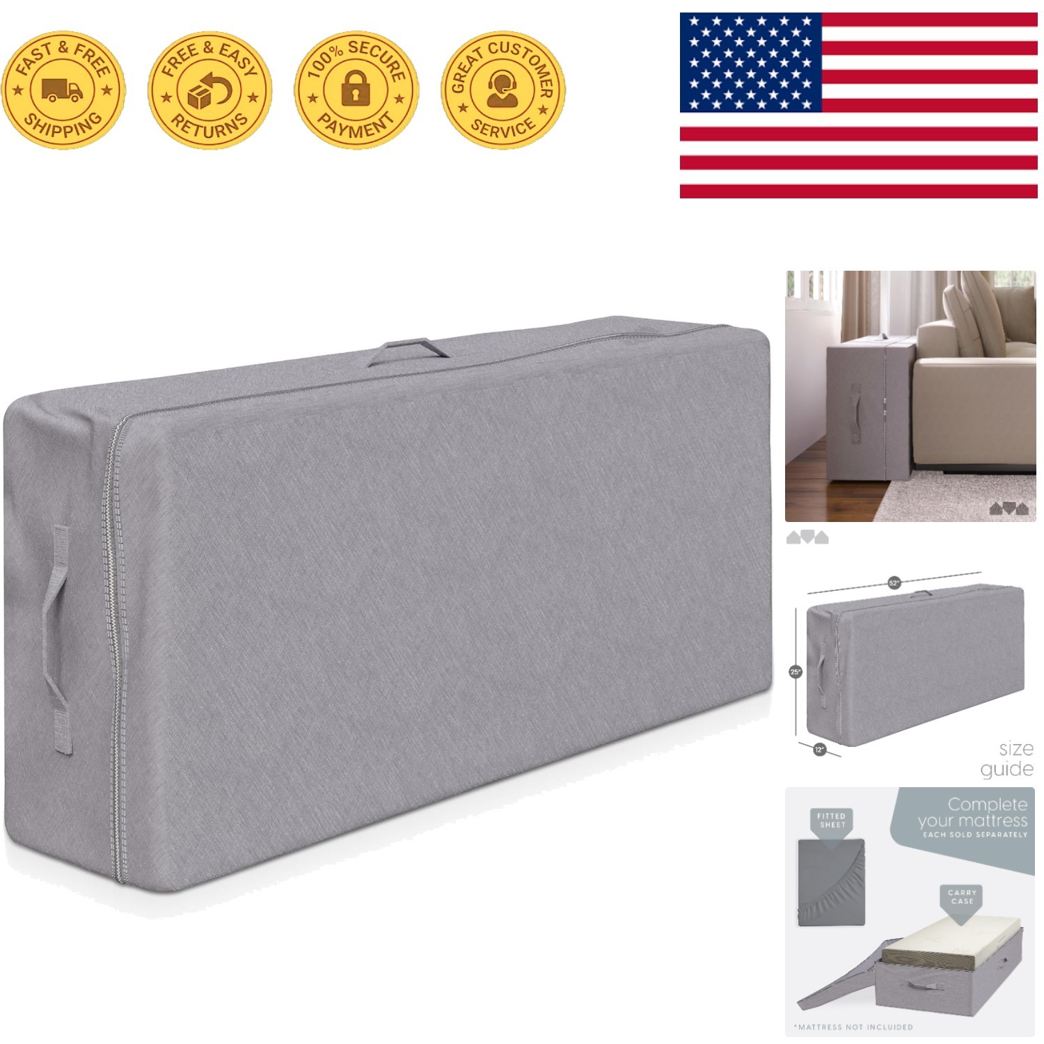 High-Quality Polyester Carry Case for 4″ Full Trifold Mattress – Easy Travel