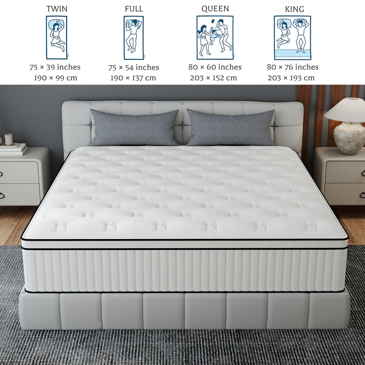12″14″ Mattress In A Box Gel Memory Foam Hybrid Spring Twin Full Queen King Size