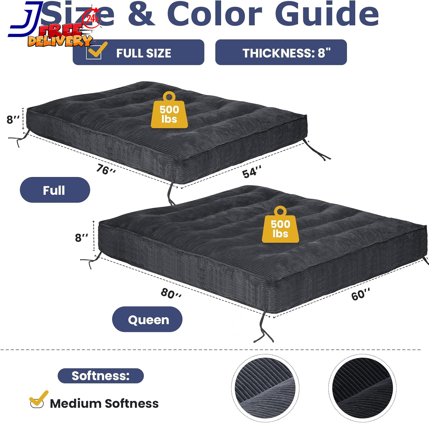 8″ Futon Mattress Full Size Thick Futons Sofa Couch Bed Sleeper Sofa Bed Floor