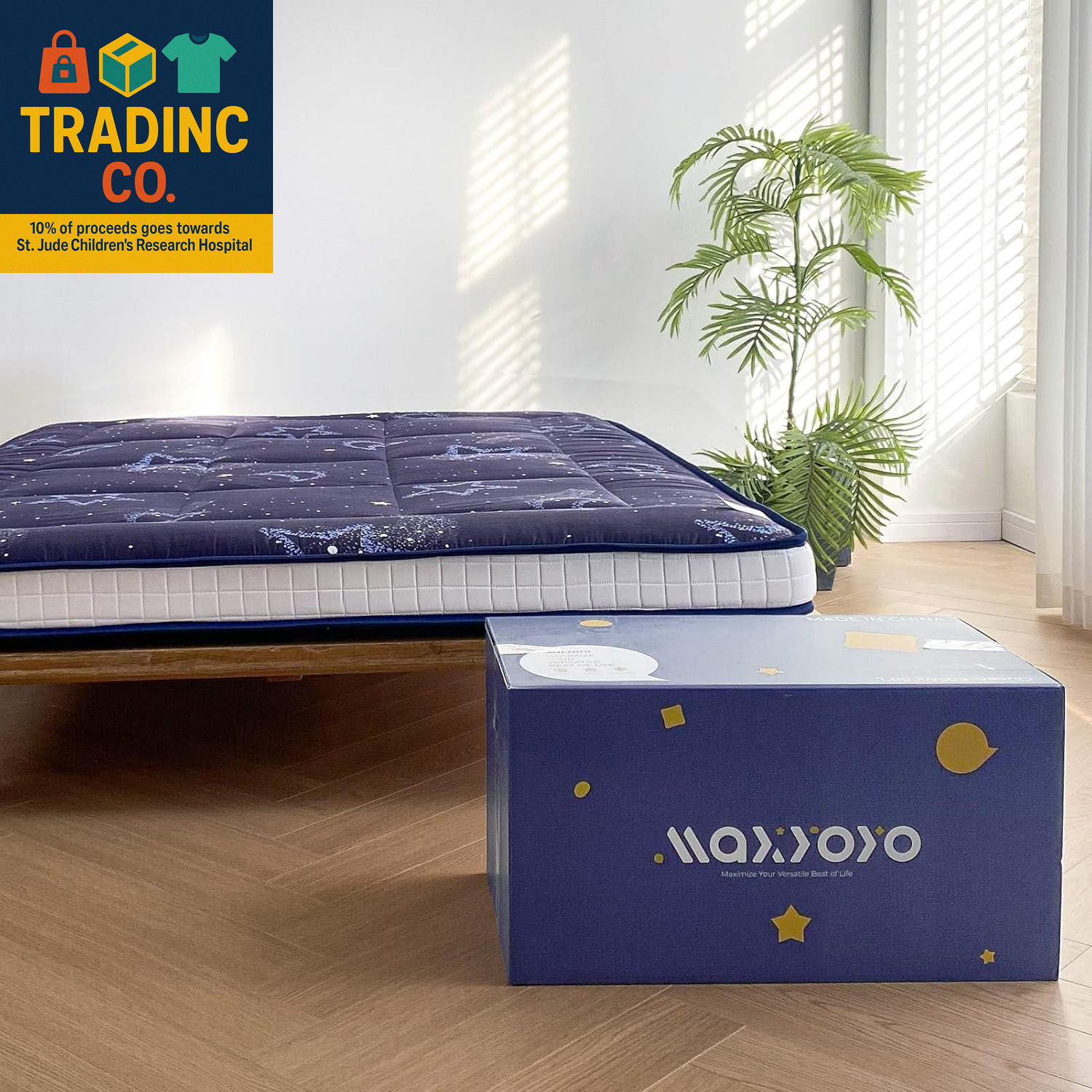 Black Moon and Star Quilted Futon Mattress, Extra Thick Twin Floor Lounger