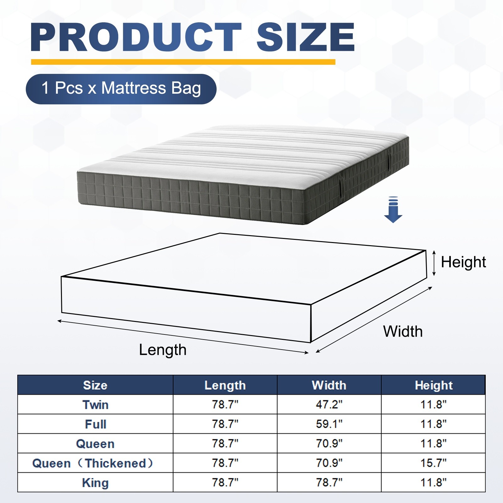 Mattress Bag for Moving and Storage, Full Size Fit 78.7″x59.1″x11.8″, Yellow