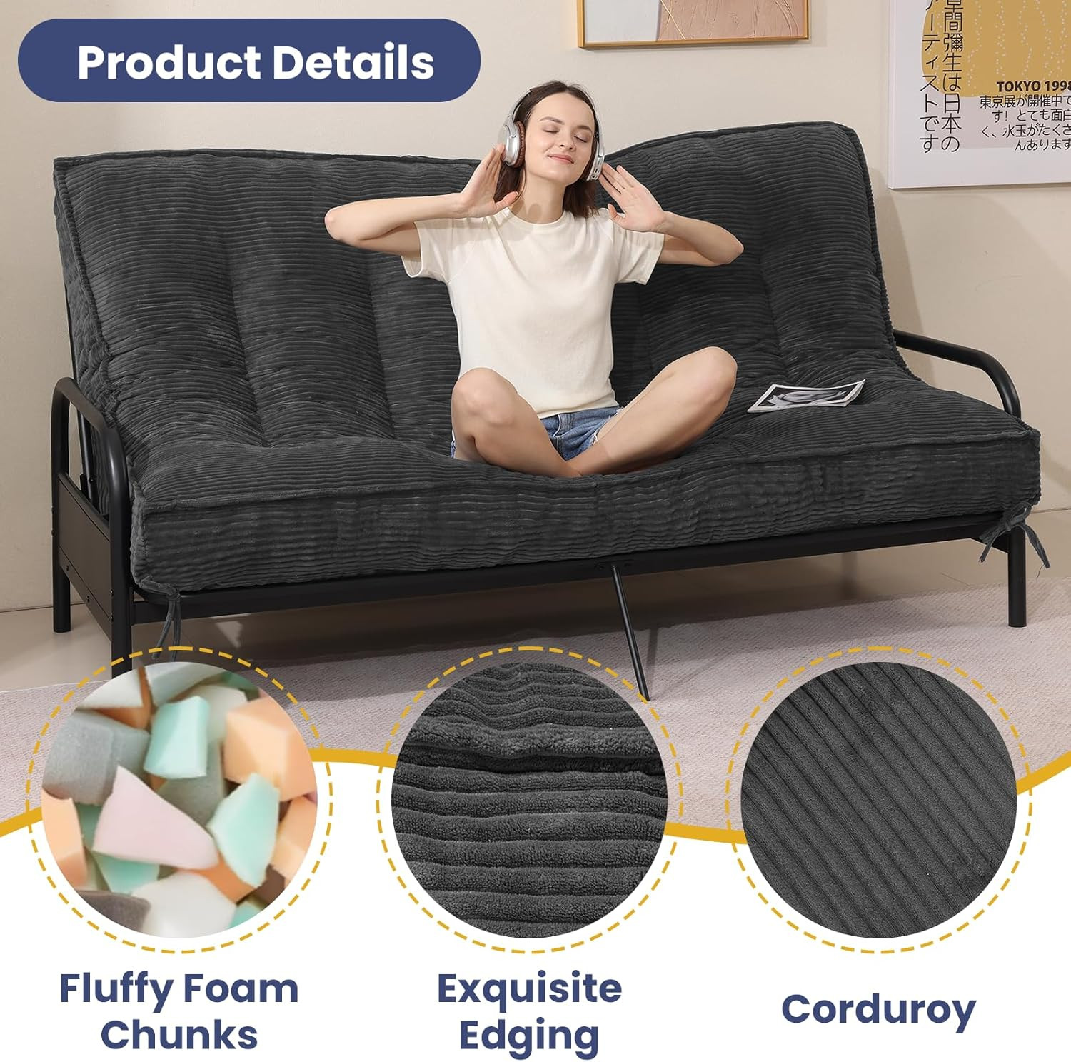 Queen Futon Mattress, 8″ Thick, Folding, Medium Firm, No Frame