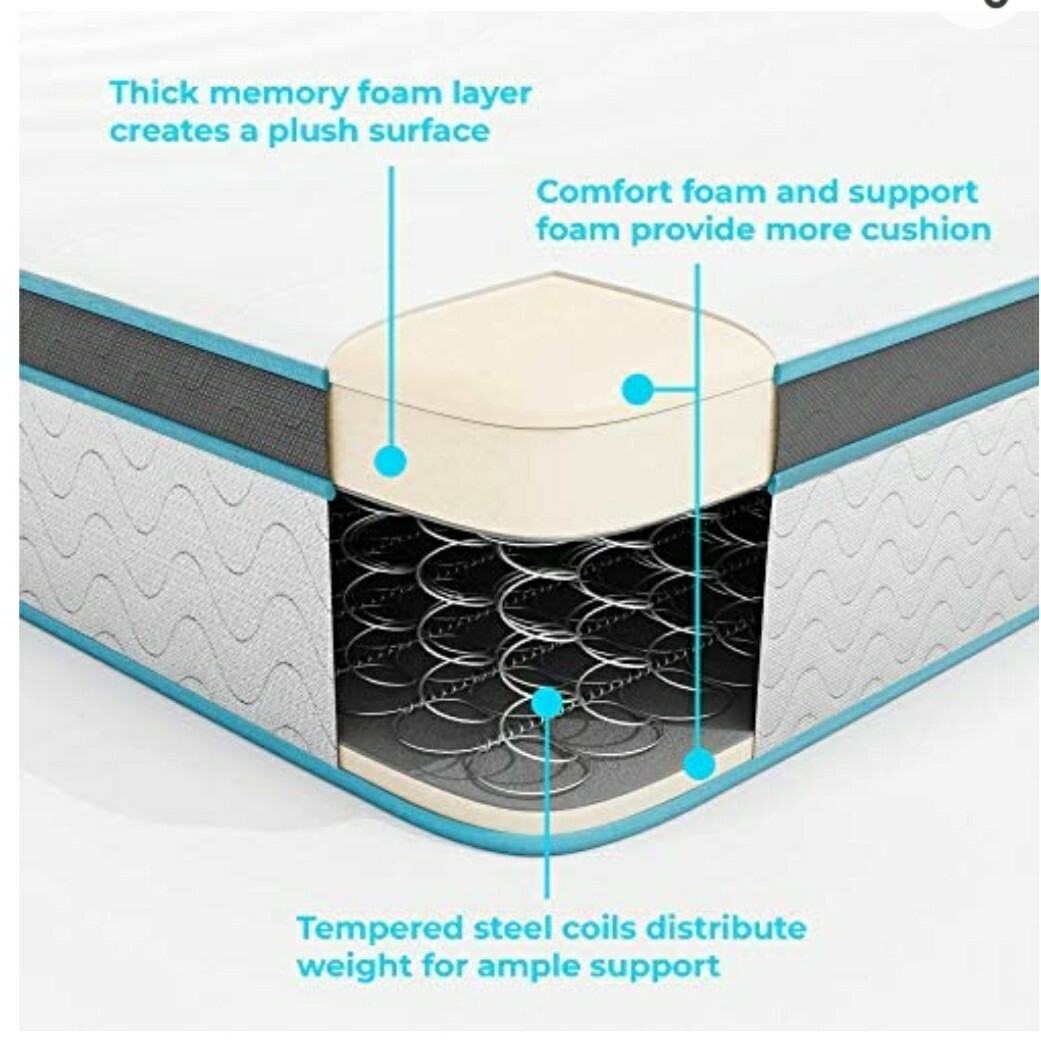 Linenspa 10 Inch Memory Foam and Innerspring Hybrid Medium Feel Queen Matress