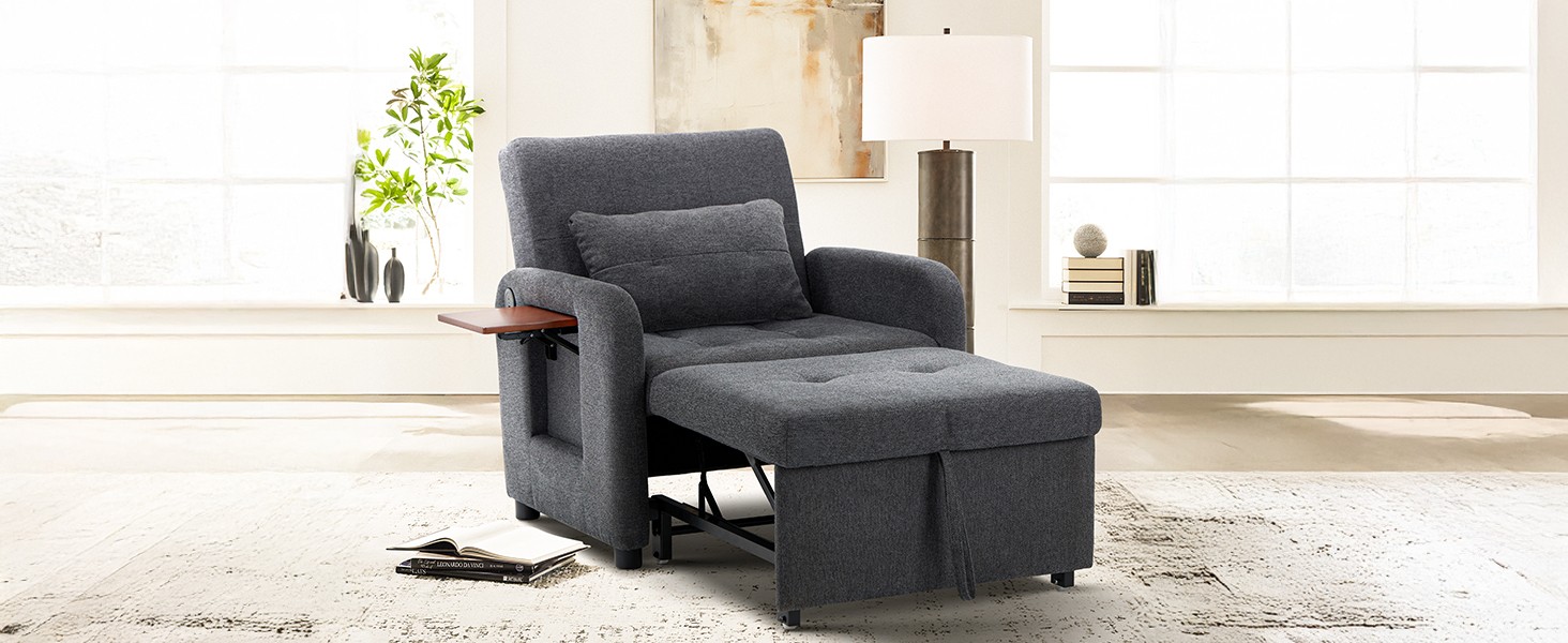 Convertible Sleeper Chair-Fabric Futon Sofa Bed, Single Sleeper