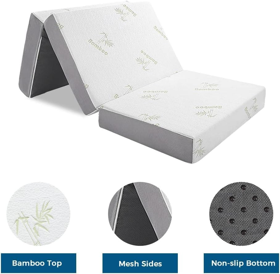 Queen 6″ Trifold Memory Foam Mattress with Soft Cover – Portable & Foldable