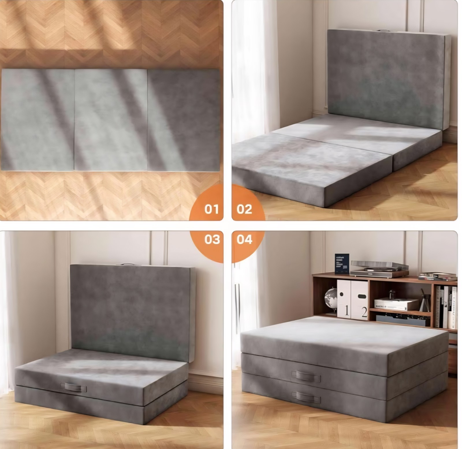 Tri-Fold Memory Foam Mattress 6″ Twin Reversible Folding Topper with Cover, Gray