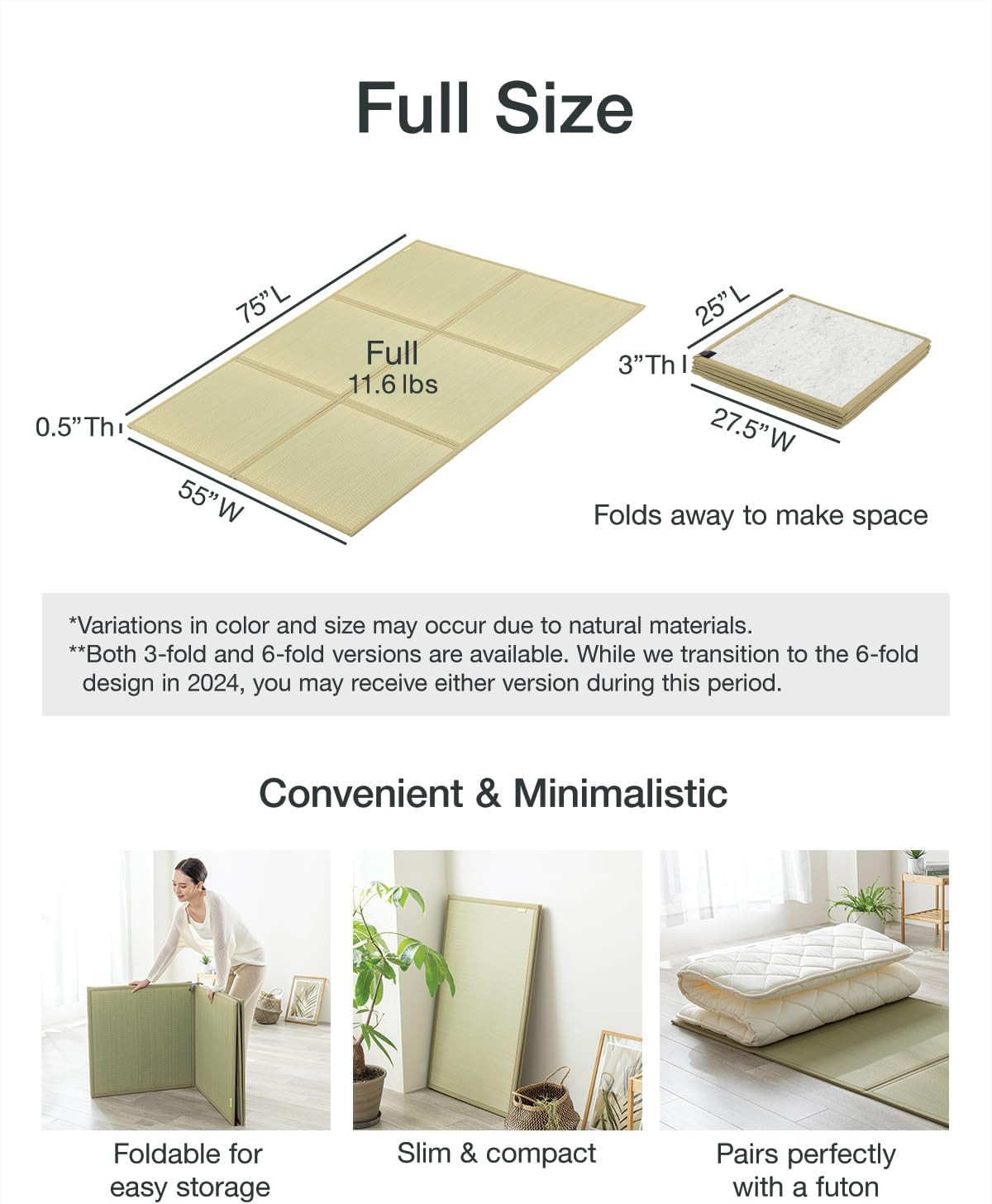 Premium Foldable Japanese Tatami Mattress – Full Size Igusa Mat, Made in Japan