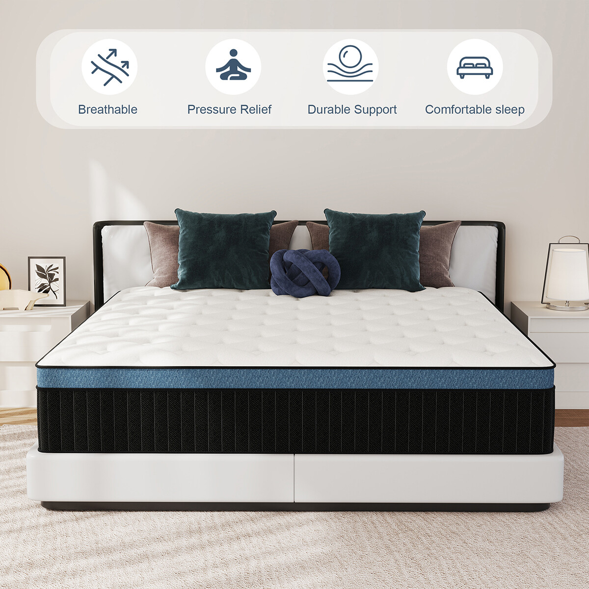 12″ 14″ Gel Memory Foam Pocket Spring Hybrid Mattress Twin Full Queen King Size