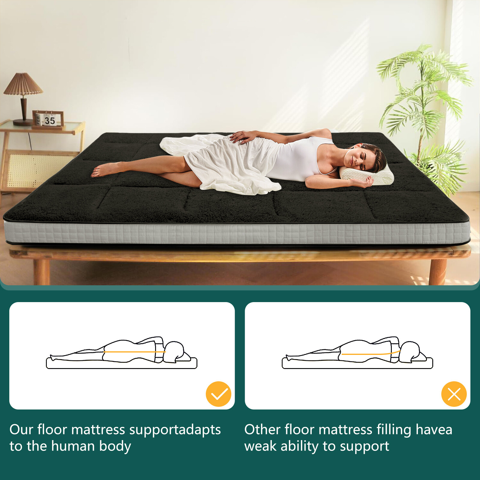 SUNYRISY 4 In Folding Mattress Foldable Sherpa Fleece Mattress 2-Use Tatami Mat