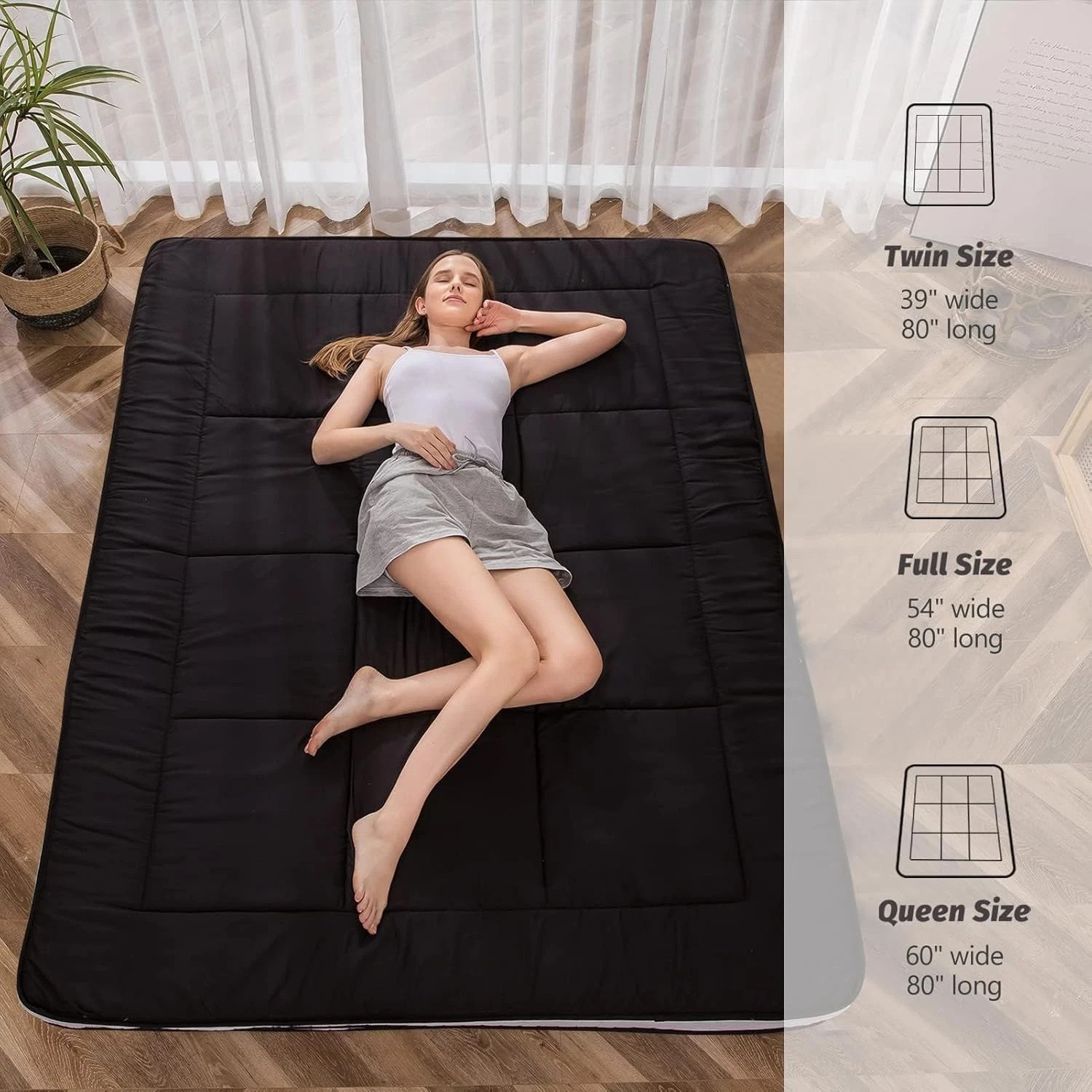 Futon Mattress, Padded Japanese Floor Mattress Quilted Mattress Topper, Extra…