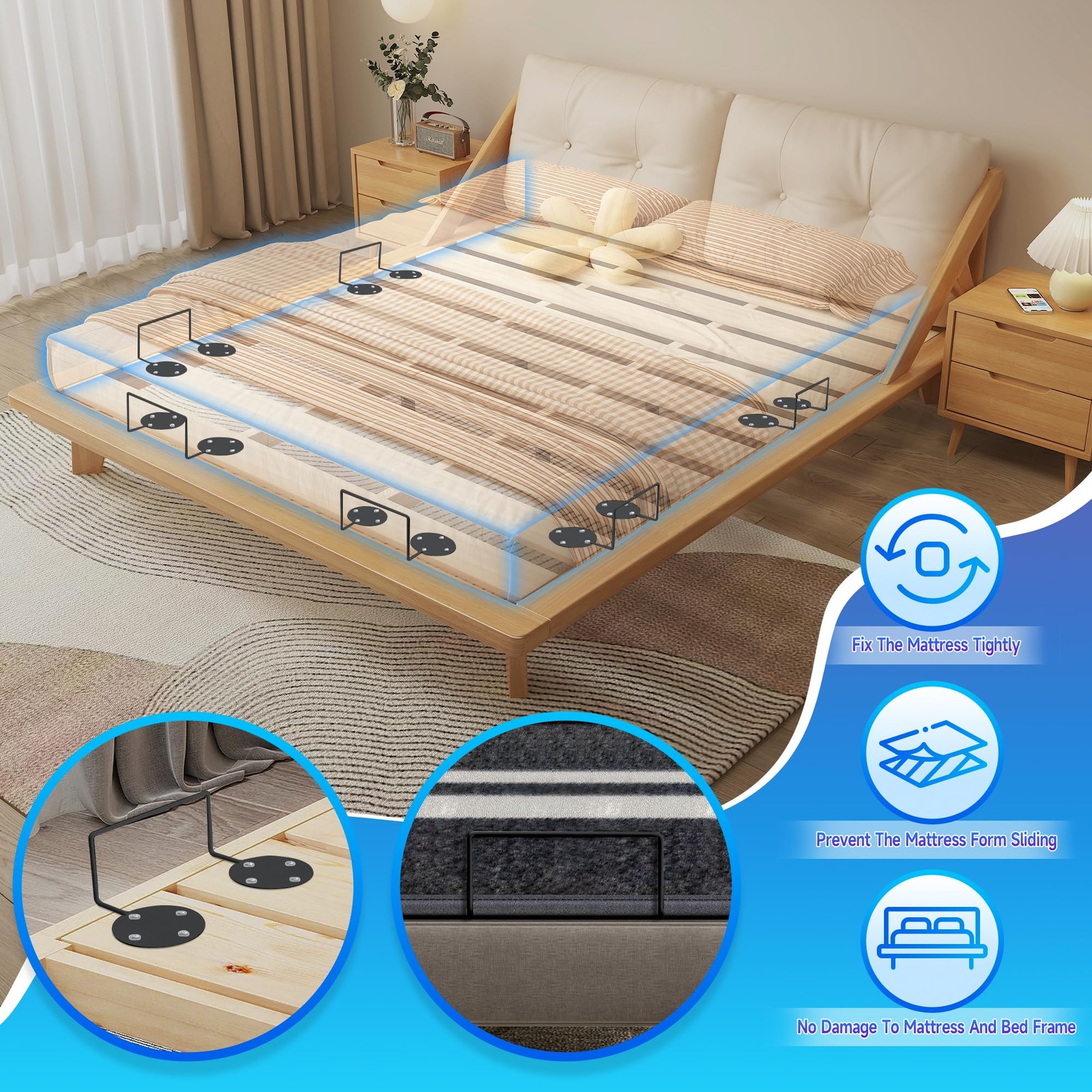 Mattress Retainer Bar for Adjustable Bed, Mattress Stoppers to Prevent Slidin…