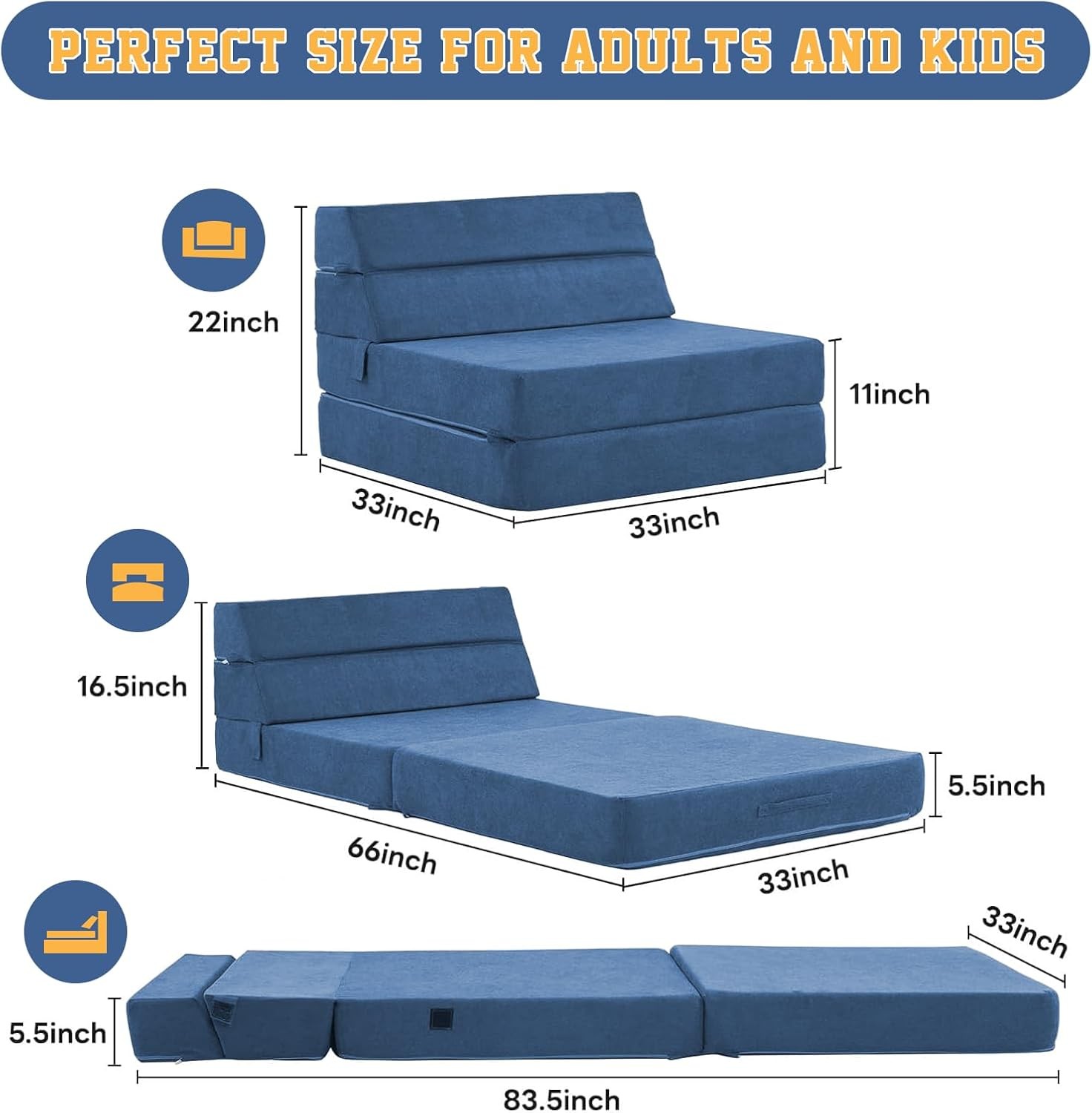 jela Foldable Sofa Bed Soft Foam Convertible Standard, Miss Fabric Navy