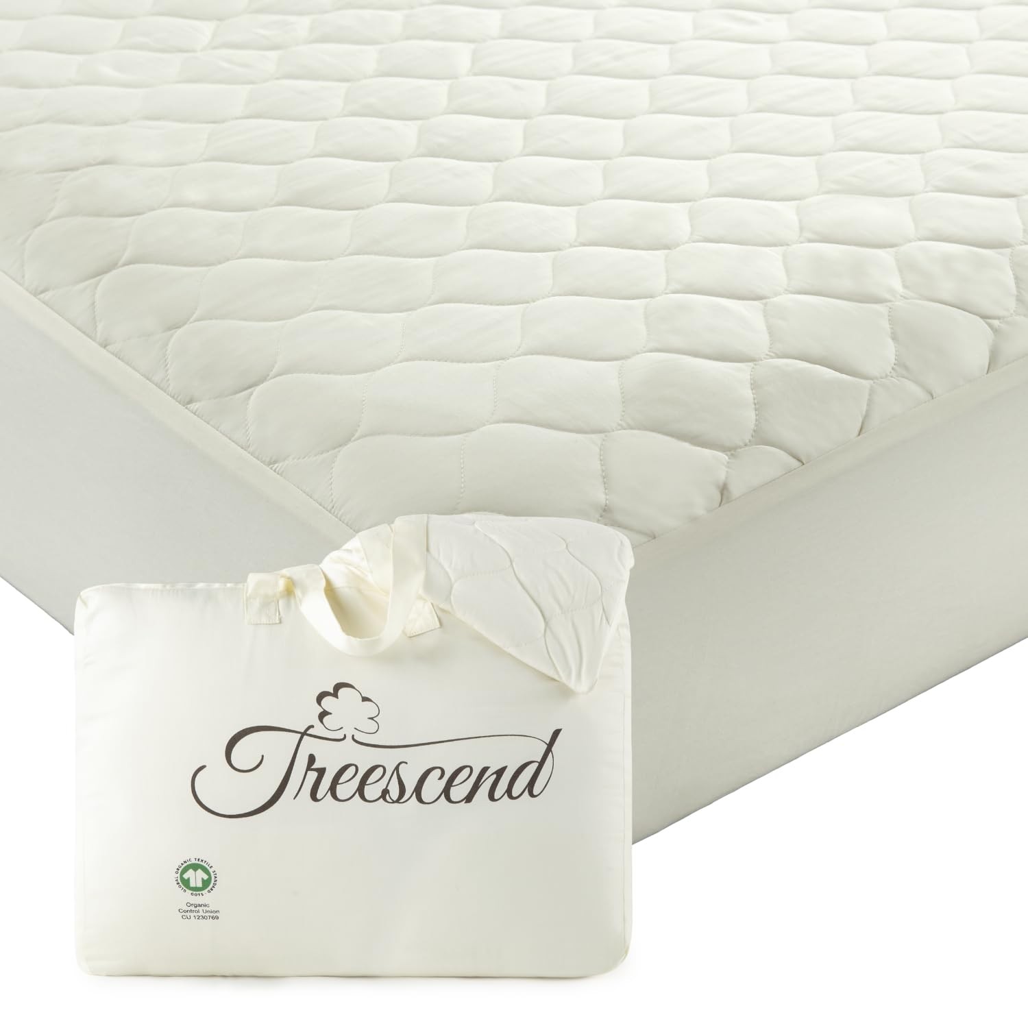 100% Cotton Organic Mattress Protector | Breathable & Noiseless King, Ivory