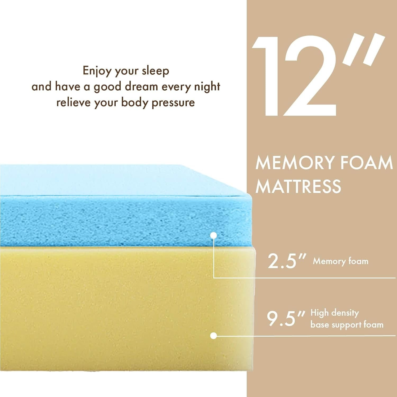 Anatole King 12″ Gel Memory Foam Mattress – Cool Sleep & Pressure Relief