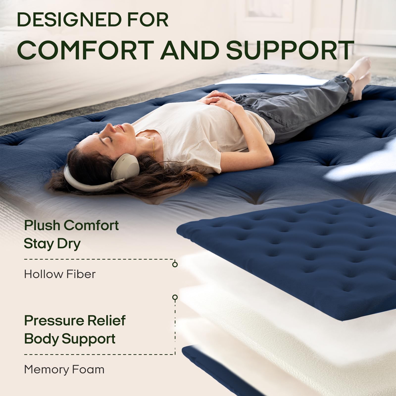 Japanese Floor Futon Mattress Twin Size 75″x 39″, 100% Cotton Cover 2.5” Thi…