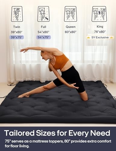 Japanese Floor Futon Mattress, Foldable Tatami 39″ × 75″(Twin) 01 – Black