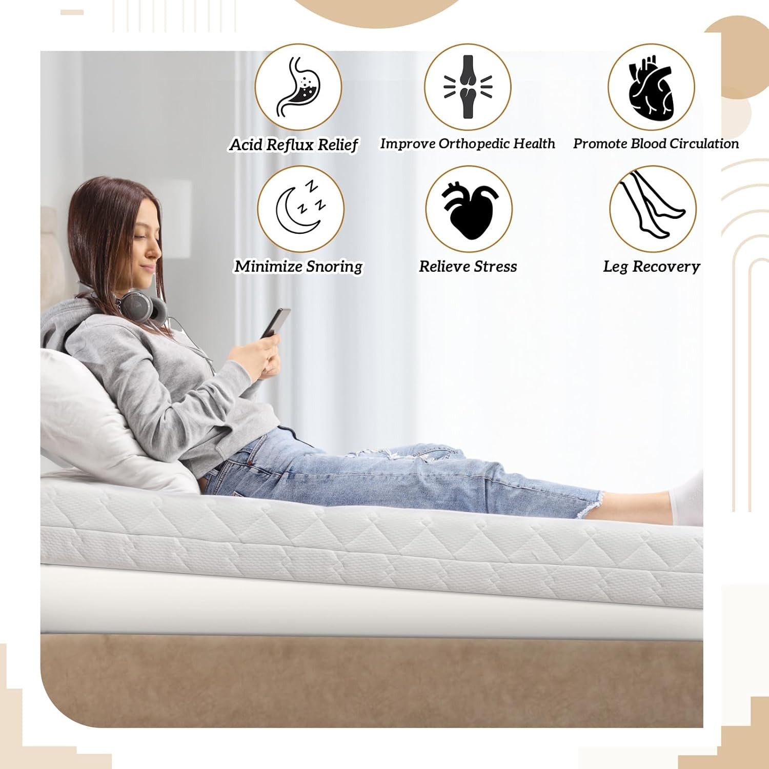 Queen Mattress Wedge 5″ Incline for Acid Reflux, Pain Relief & Snoring Support