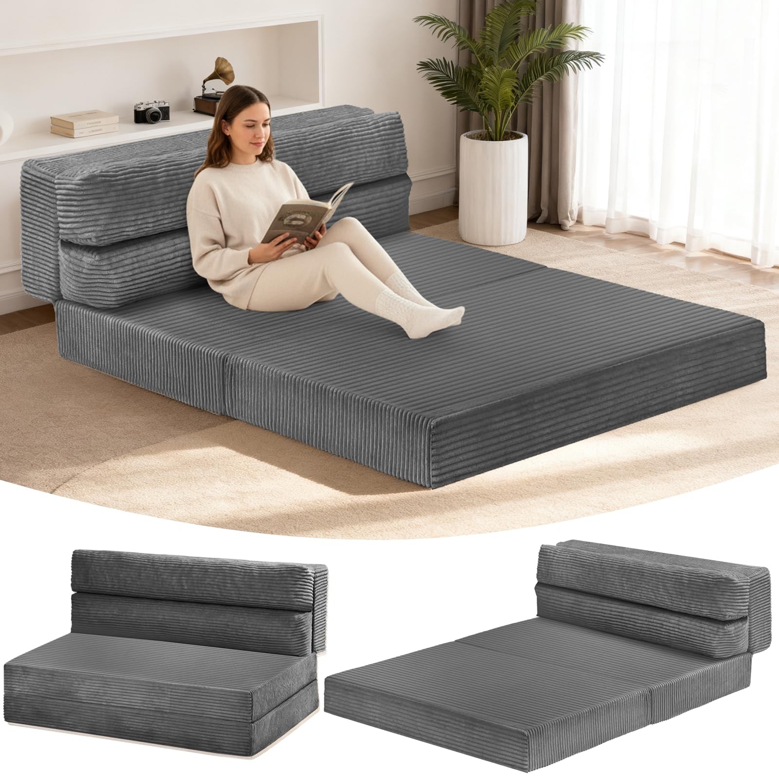 Folding Mattress Twin, 3 in 1 Convertible Sofa Bed Foldable Couch Bed Floor C…