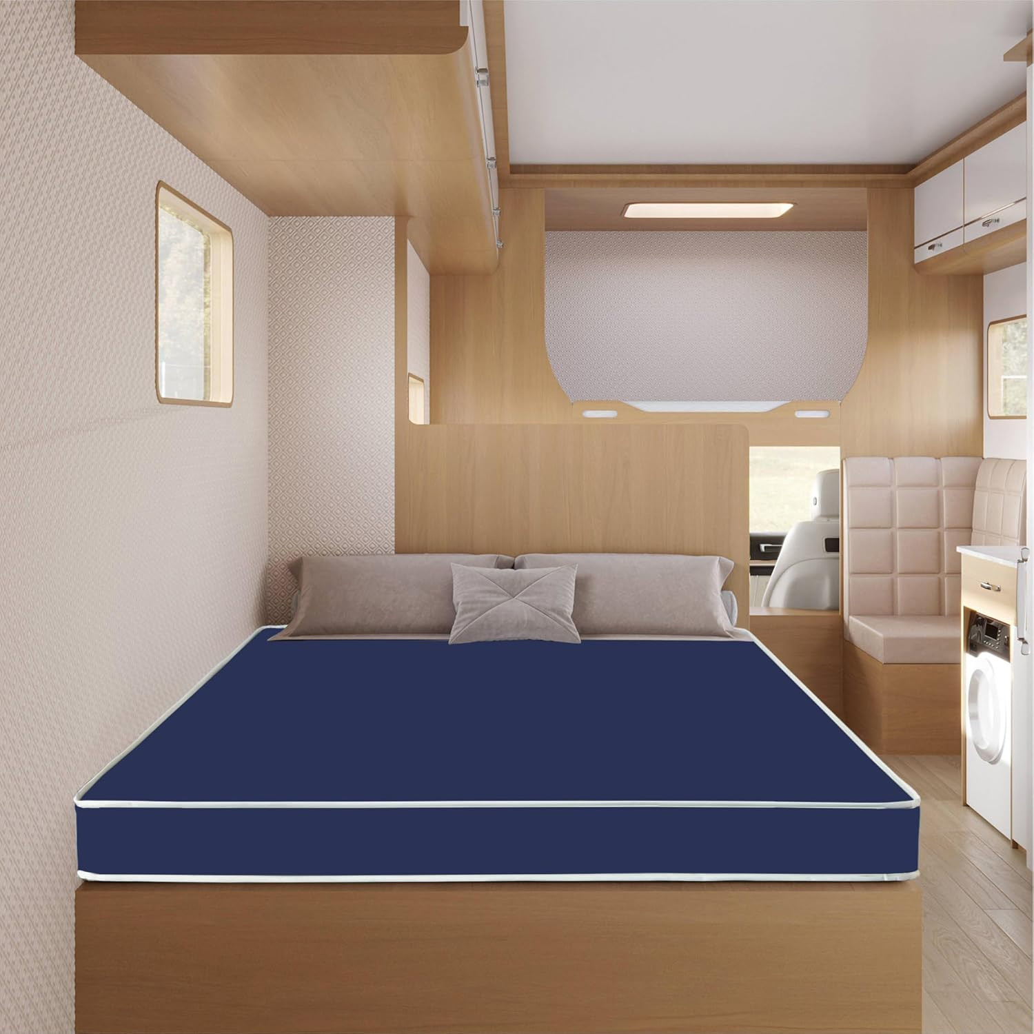 4-Inch Medium Firm Waterproof Foam Mattress, Easy Clean, Short Queen, Blue