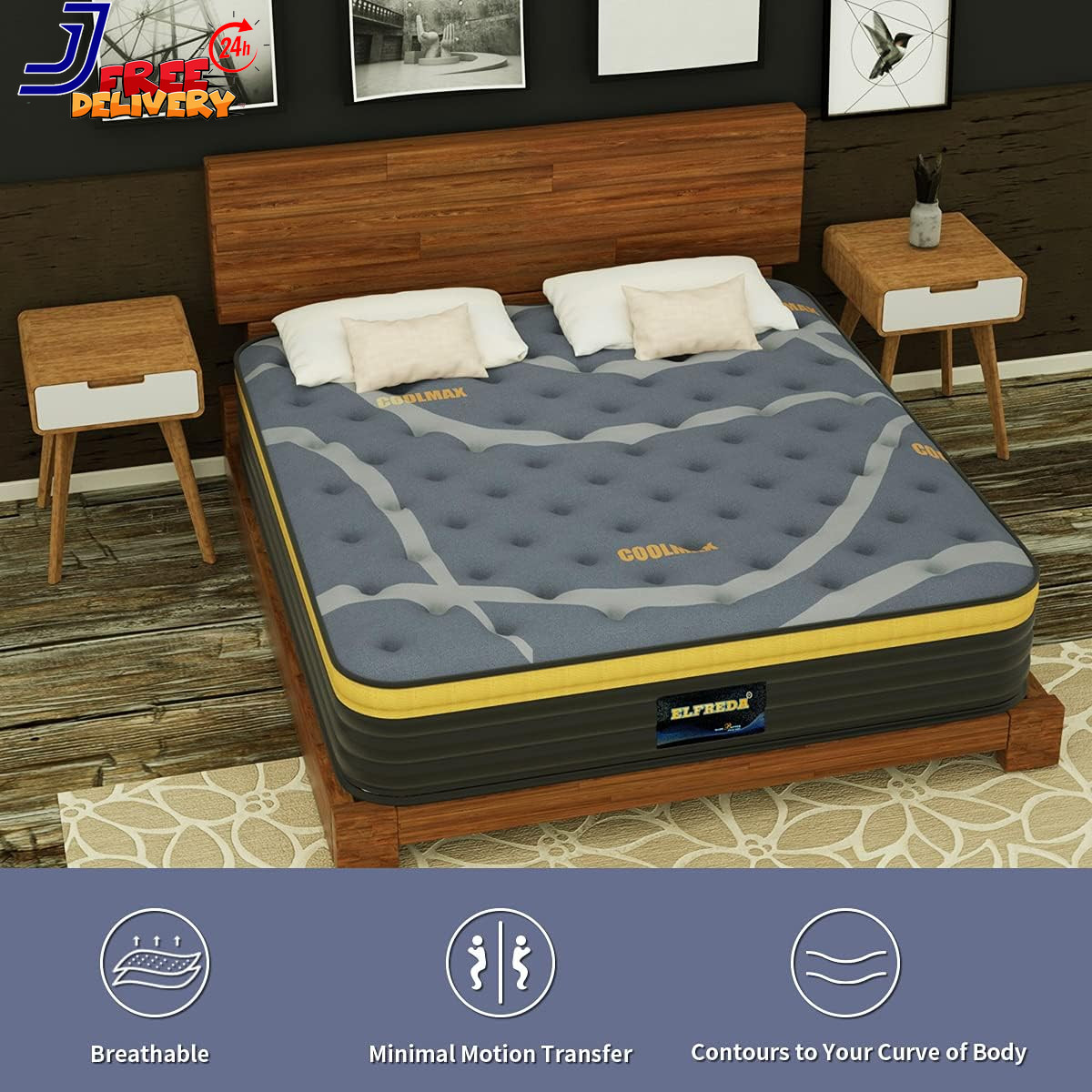 Short Queen Mattress RV Mattress 12 Inch Pillow Top Pocket Spring Hybrid Mattres