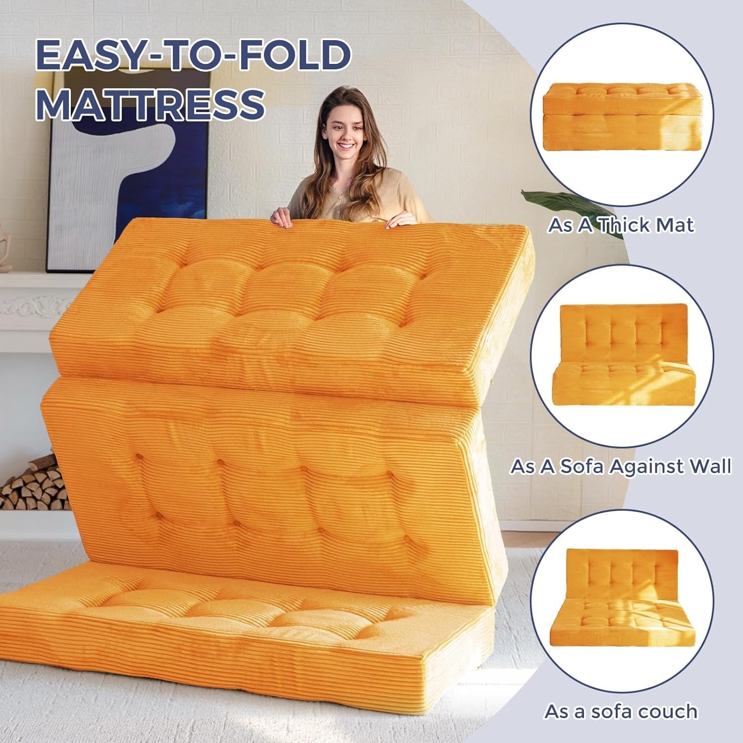 Tri-Fold Mattress 6 Inch Tufted Folding Futon Foam Bed Foldable Floor Mattress..