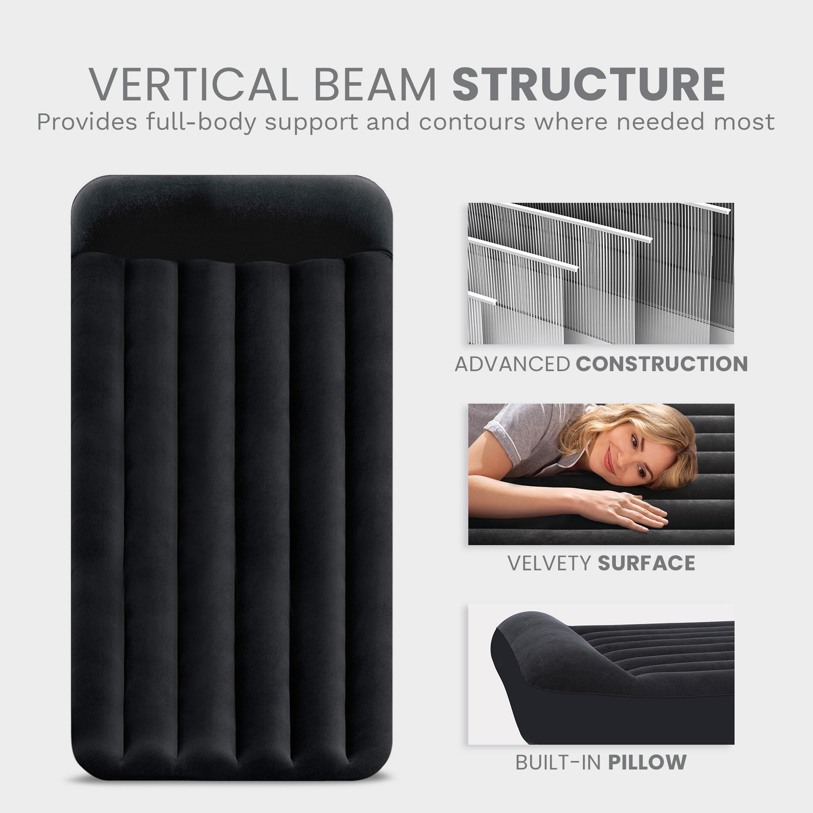 Intex Dura Pillow Rest Classic Blow Up Mattress Air Bed with Built In Pump, Twin