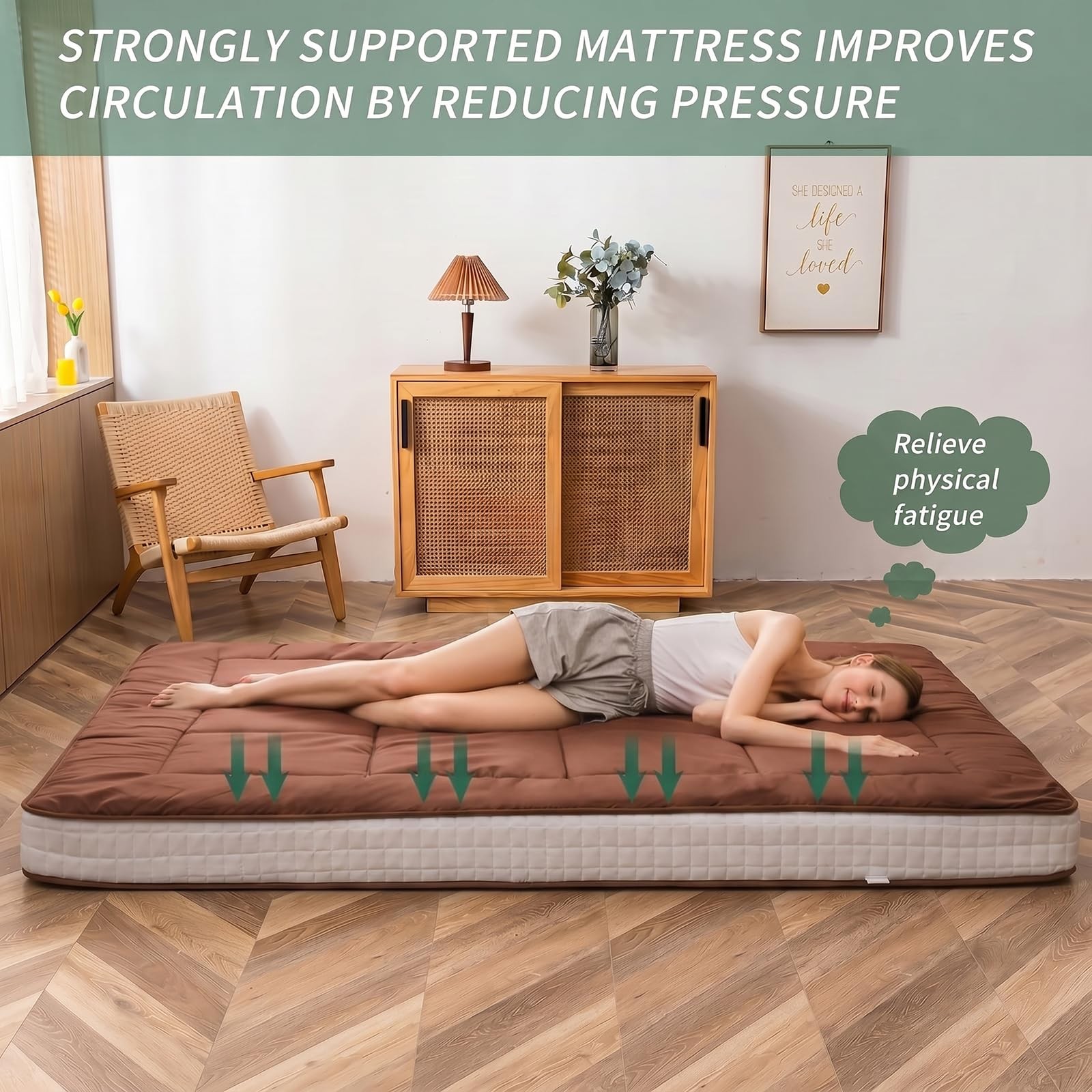 Futon Mattress, Japanese Floor Mattress Quilted Bed Mattress Topper, Extra Th…