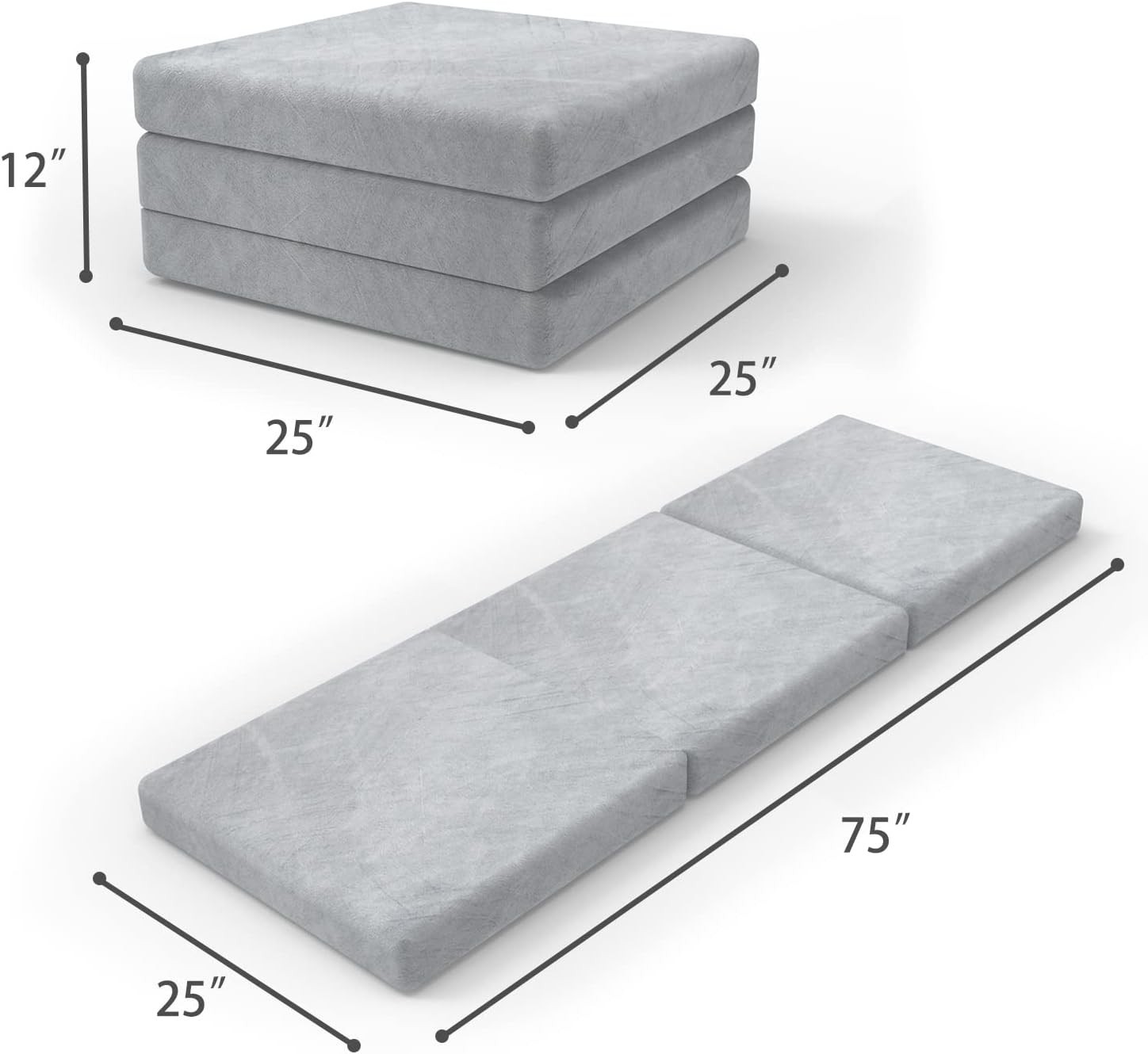 Waterproof Tri-Fold Mattress for Guests – 25×75 Inch, CertiPUR Certified